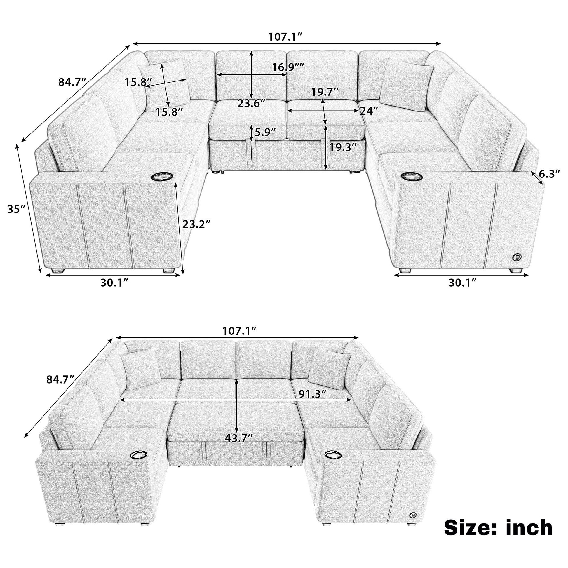 Convertible U-Shaped Sectional Sofa With Pull-Out Bed - Best Buy Furniture