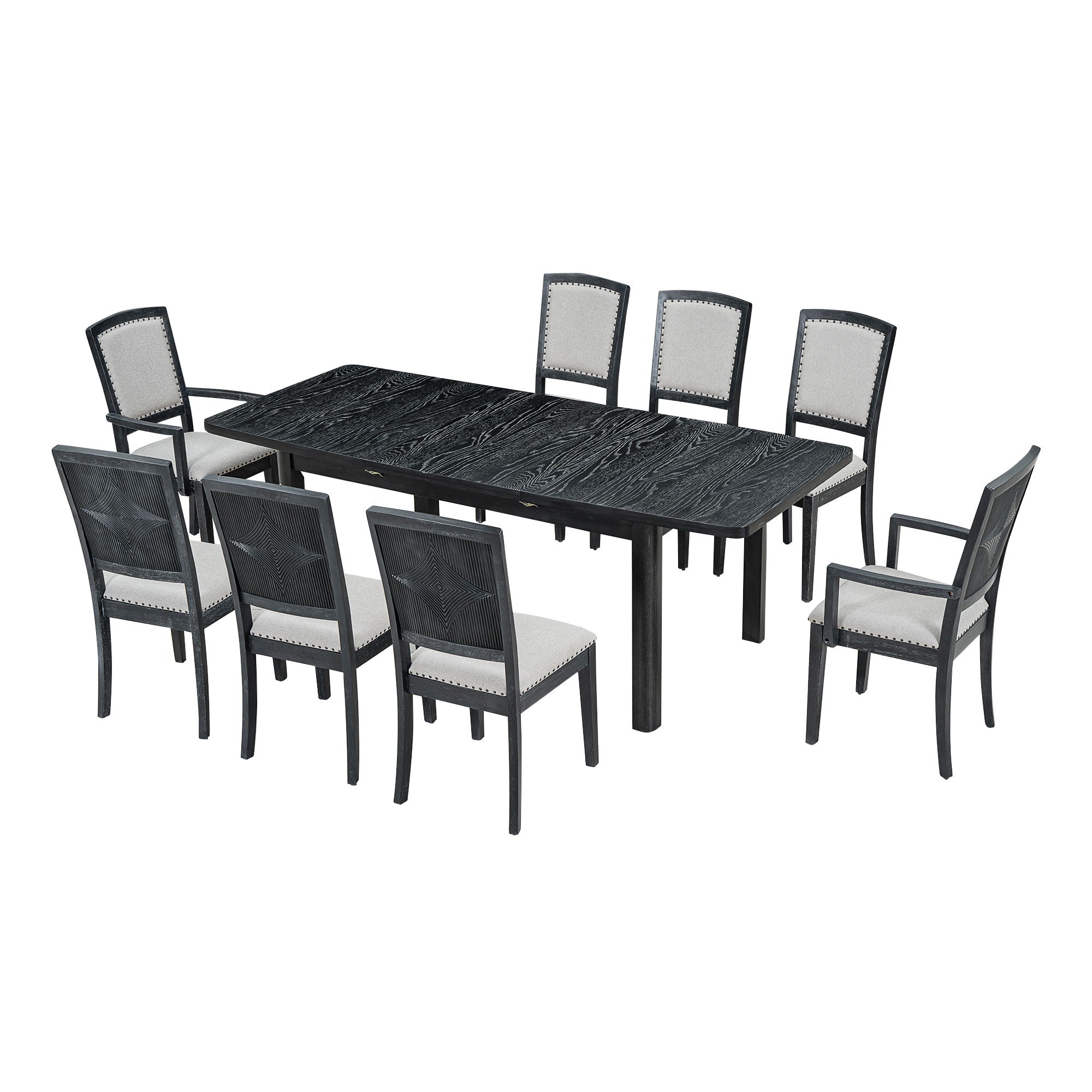 Topmax - Rustic Extendable Dining Table Set With Removable Leaf, 6 Upholstered Armless Dining Chairs And 2 Padded Arm Chairs, 9 Pieces - Best Buy Furniture