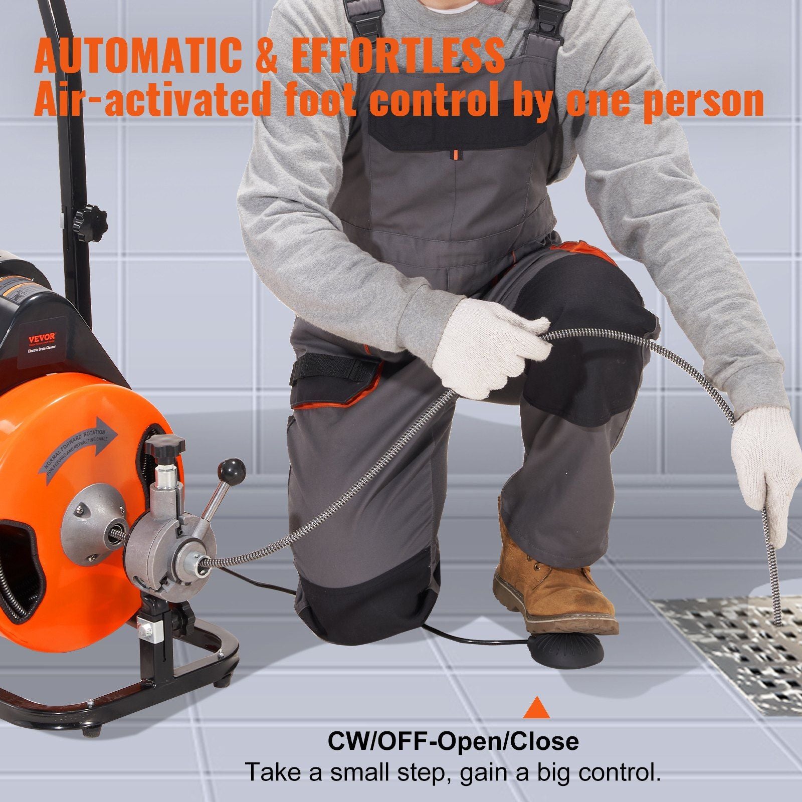 Drain Cleaning Machine 100Ft X 3/8" Auto Feed Sewer Snake - Orange - Best Buy Furniture