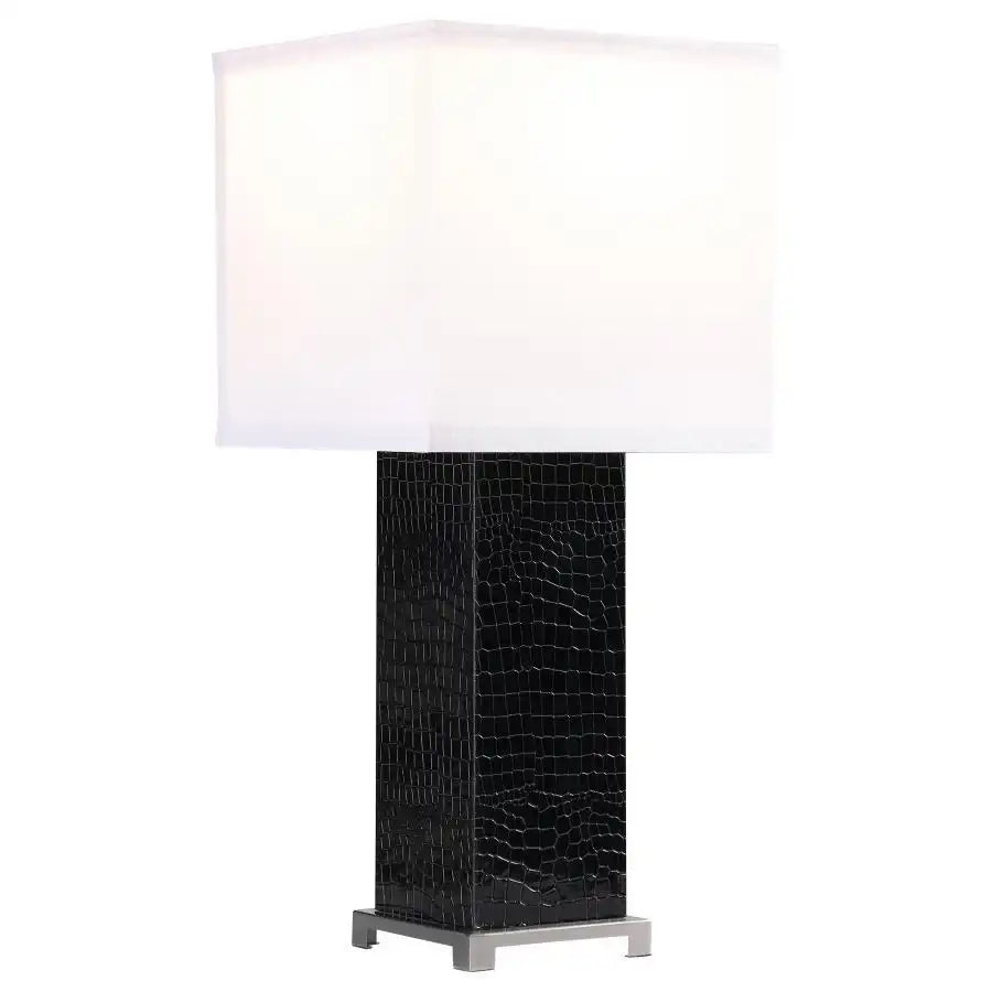 Bridle - Square Shade Faux Crocodile Table Lamp - Black - Best Buy Furniture