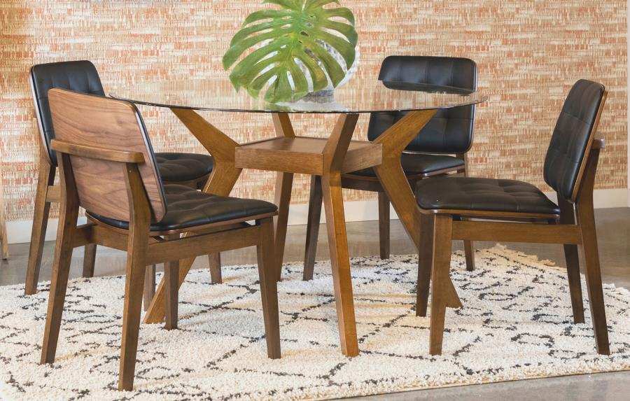 Paxton - 5 Piece Round Glass Top Dining Table Set - Nutmeg - Best Buy Furniture