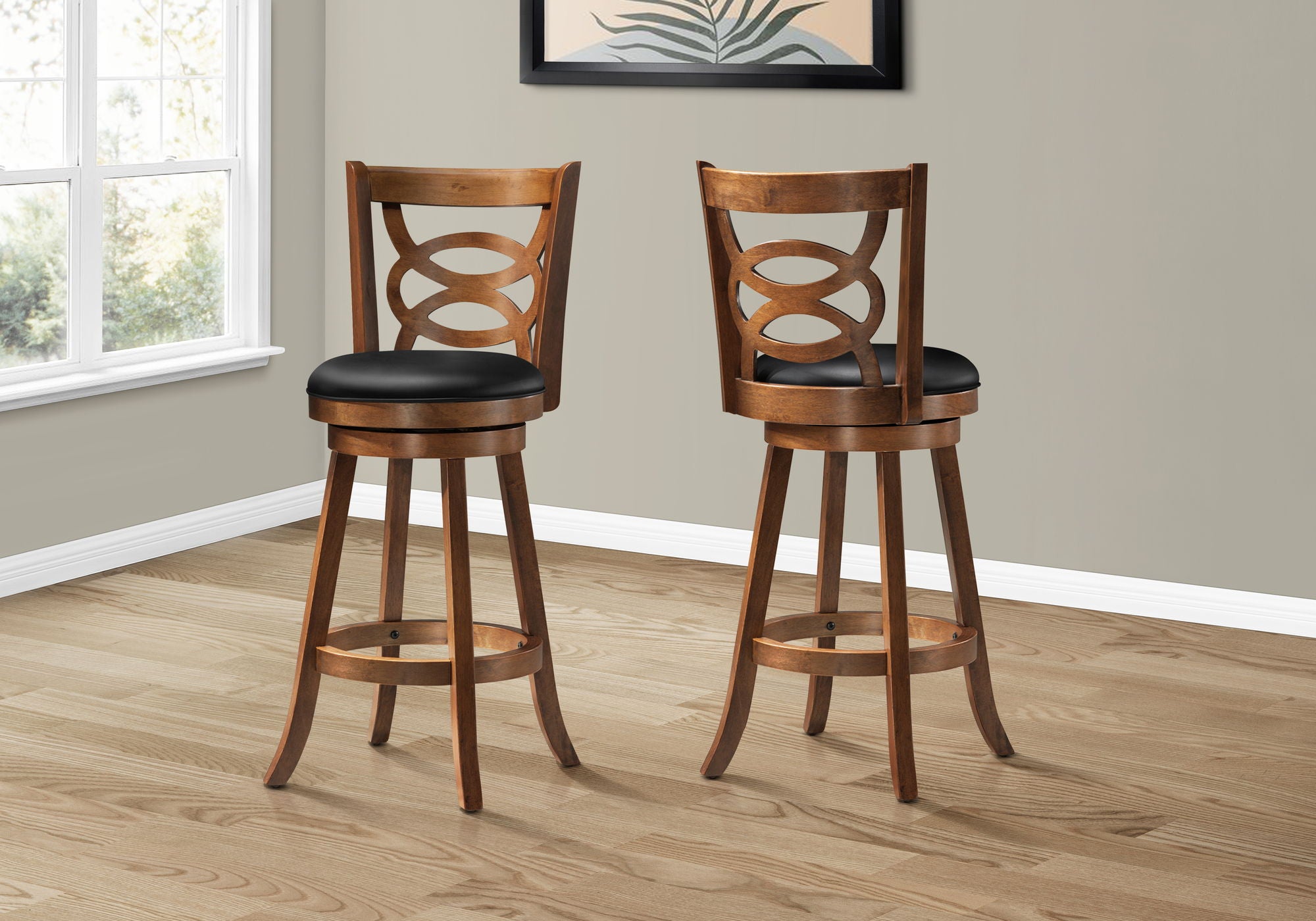 Stylish Design Swivel Bar Stool With Bar Height Leather Look (Set of 2) - Best Buy Furniture