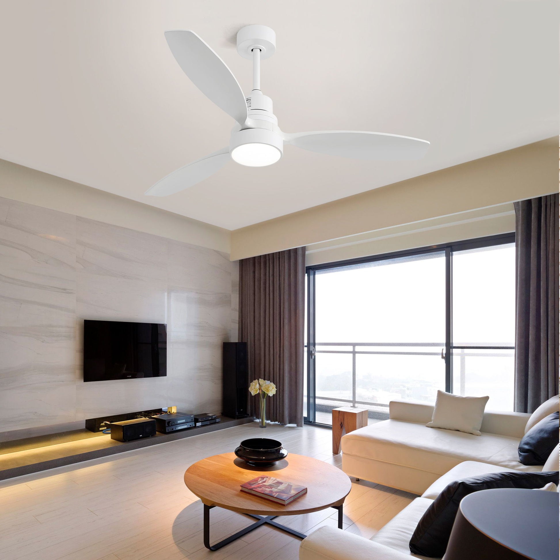 Wooden Ceiling Fan With 3 Solid Wood Blades Remote Control Reversible DC Motor With LED Light - Best Buy Furniture