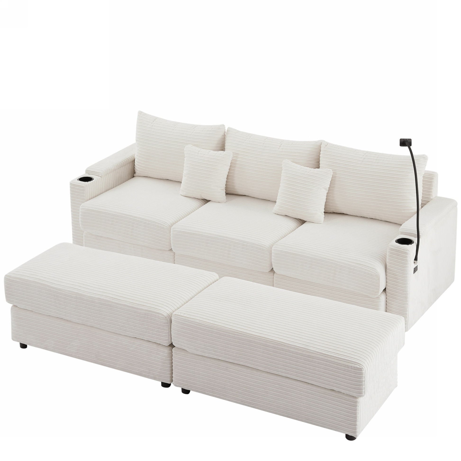Modern Style Loveseat Sofa Sectional Sofa Couch With Storage Space, A Movable Ottoman, Two USB Ports, Two Cup Holders, A Phone Holder For Living Room - Best Buy Furniture
