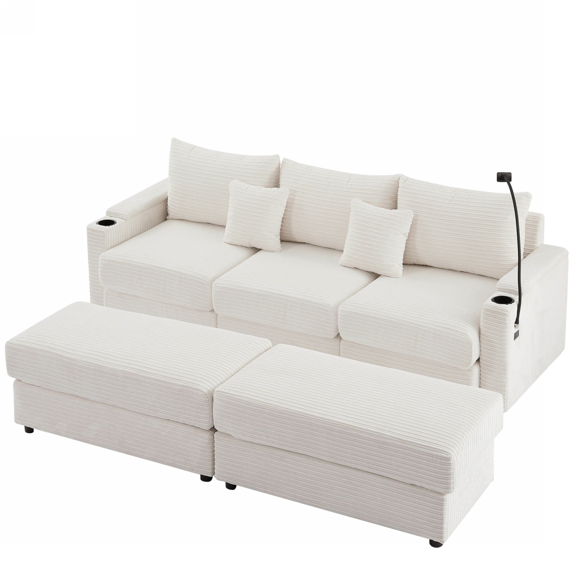 Modern Style Loveseat Sofa Sectional Sofa Couch With Storage Space, A Movable Ottoman, Two USB Ports, Two Cup Holders, A Phone Holder For Living Room - Best Buy Furniture