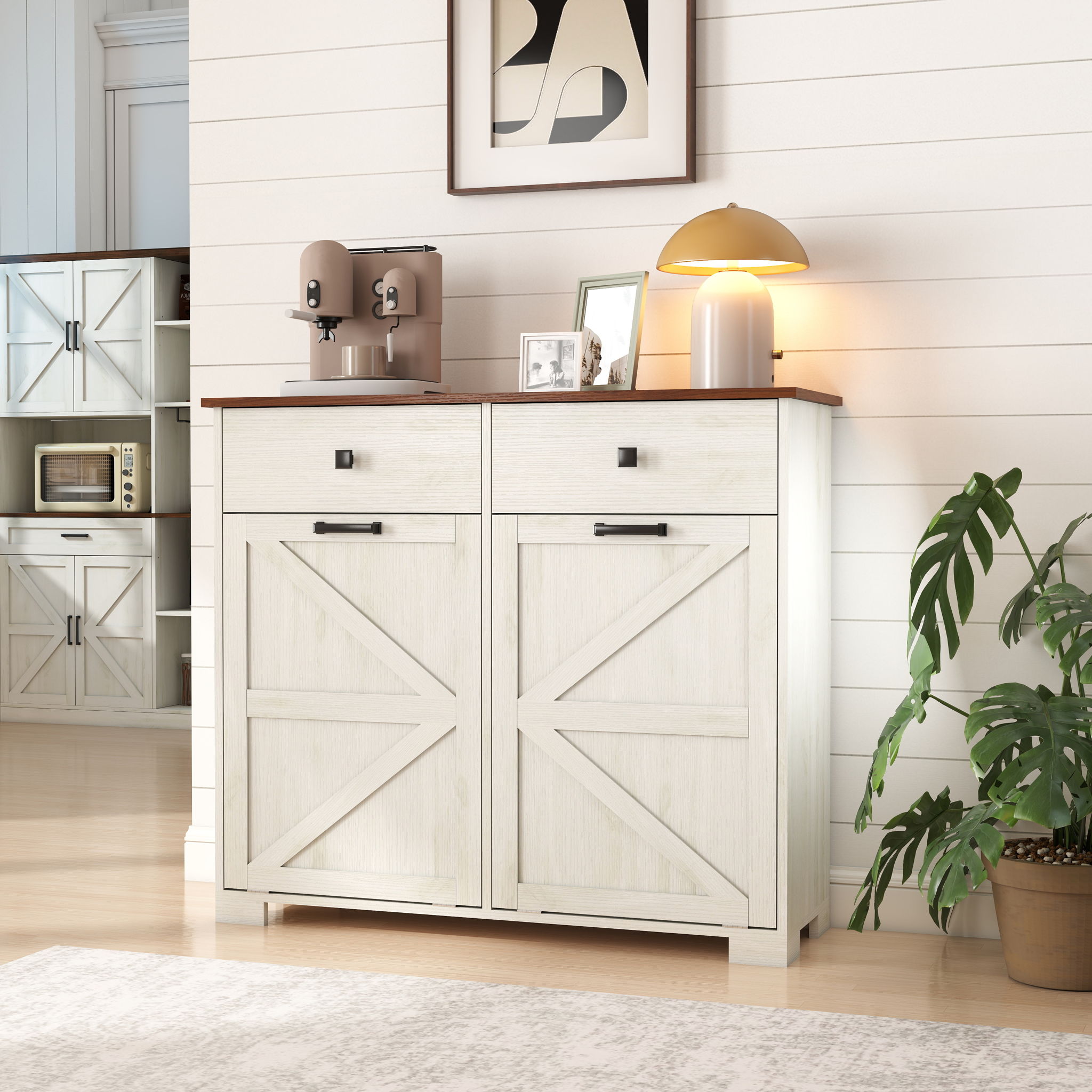 Double Tilt Out Trash Cabinet With Hideaway Drawer And Barn Door Style - Best Buy Furniture