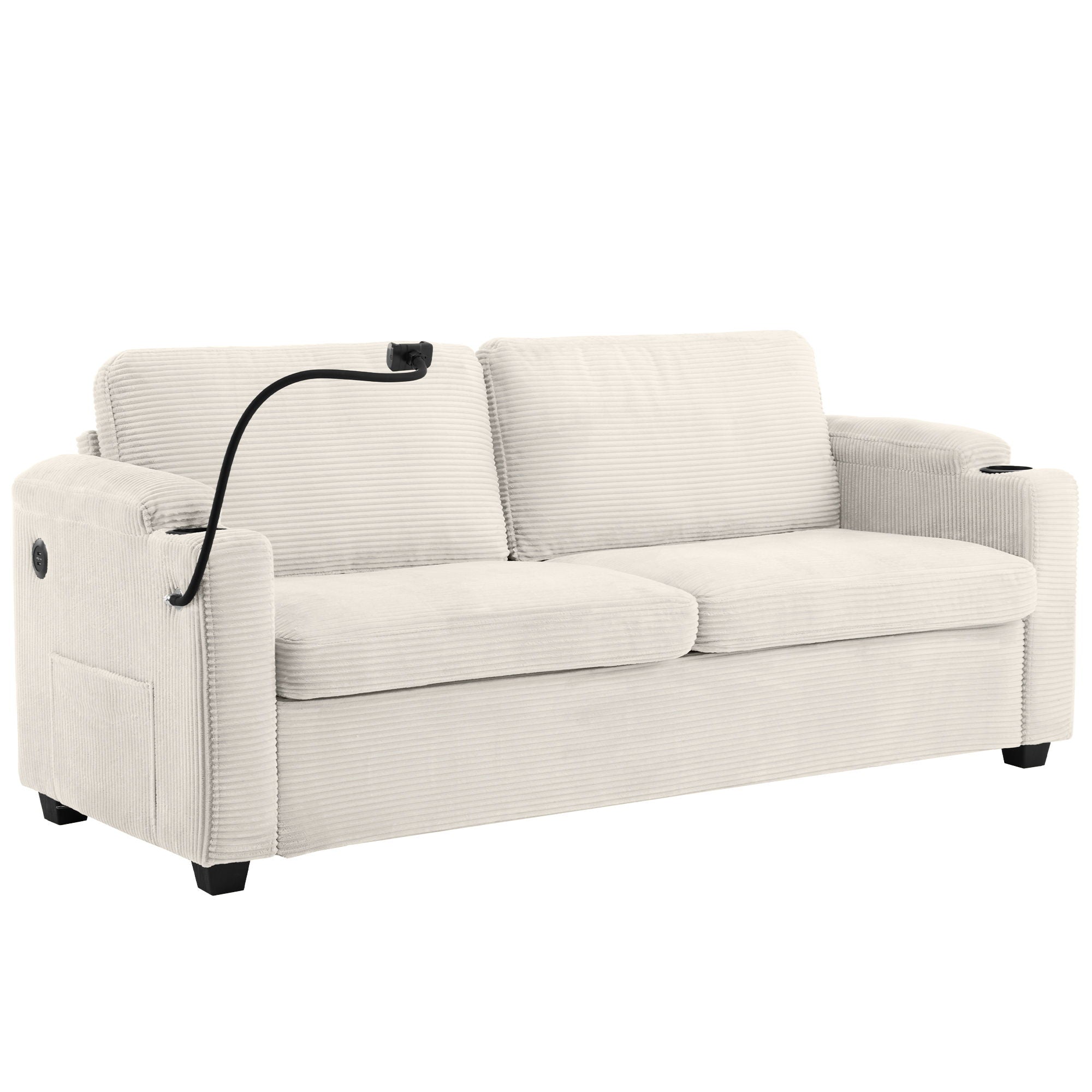 Corduroy Sleeper Sofa Loveseat Sofa With Full Size Mattress, 2 USB Ports, 2 Cup Holders, 2 Side Pockets And Phone Holder - Best Buy Furniture