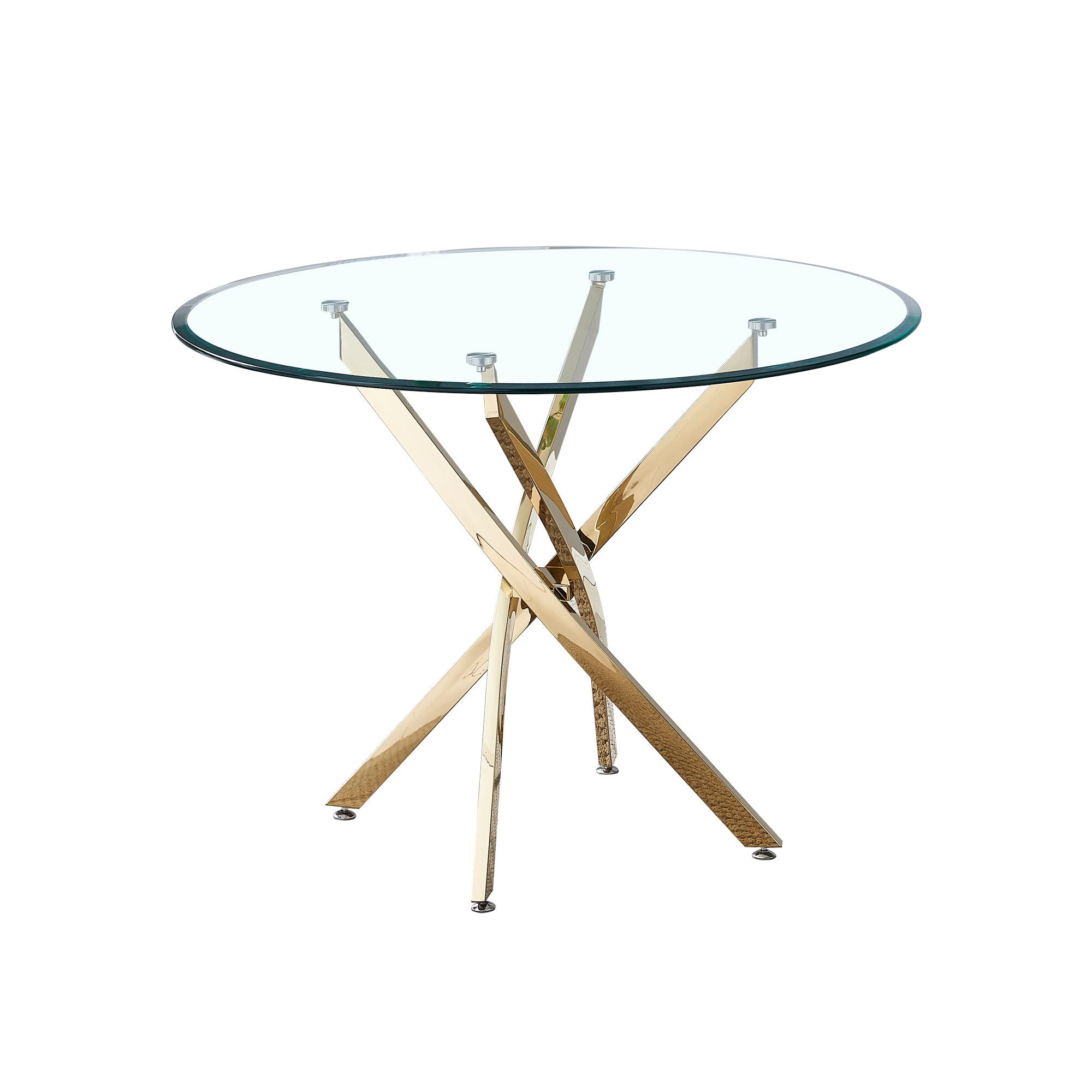 Contemporary Round Clear Dining Tempered Glass Table With Gold Finish Stainless Steel Legs - Gold - Best Buy Furniture