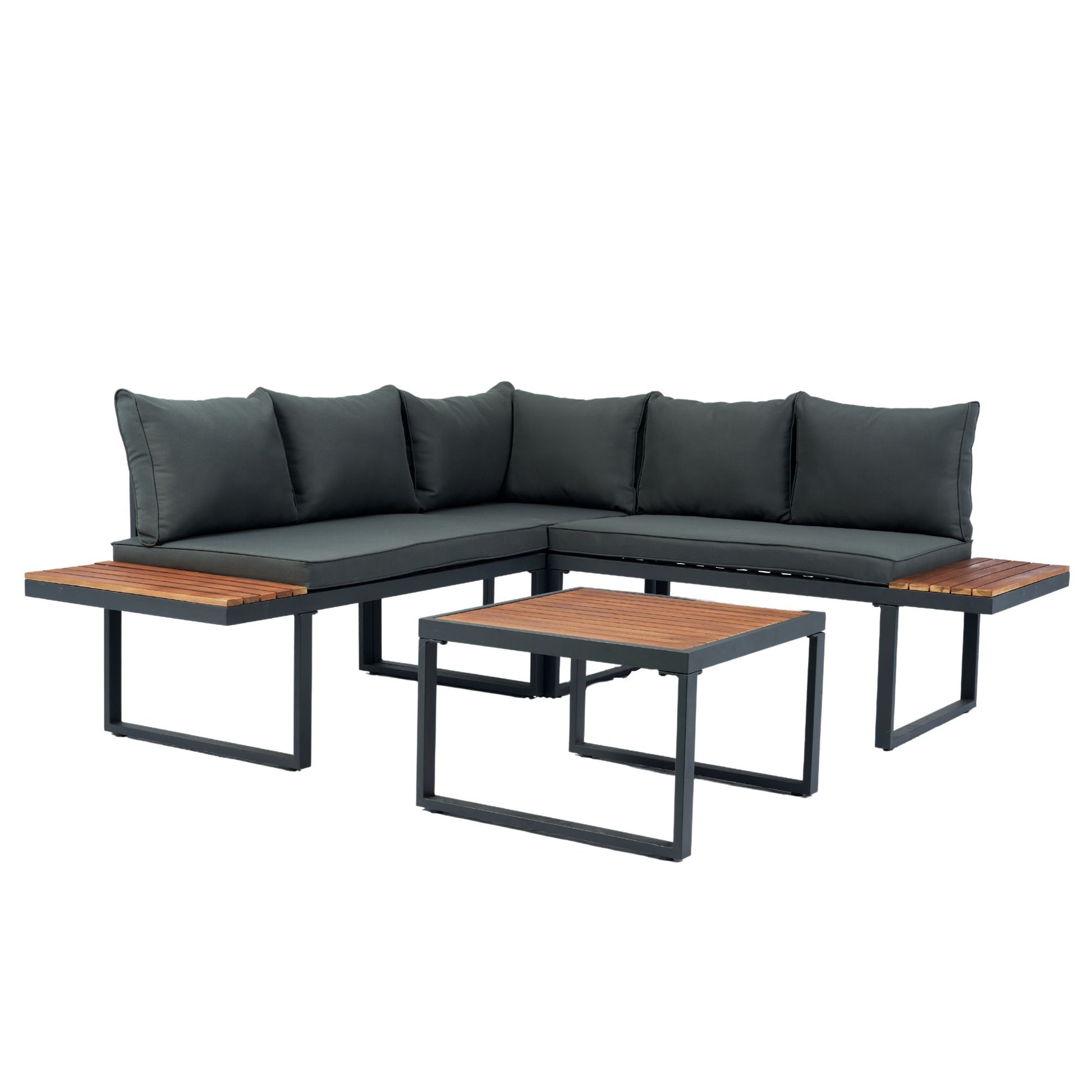 4 Piece L-Shaped Patio Wicker Outdoor 5 Seater Sectional Sofa Seating Group Conversation Sets With Side Table & Cushions - Dark Gray - Best Buy Furniture