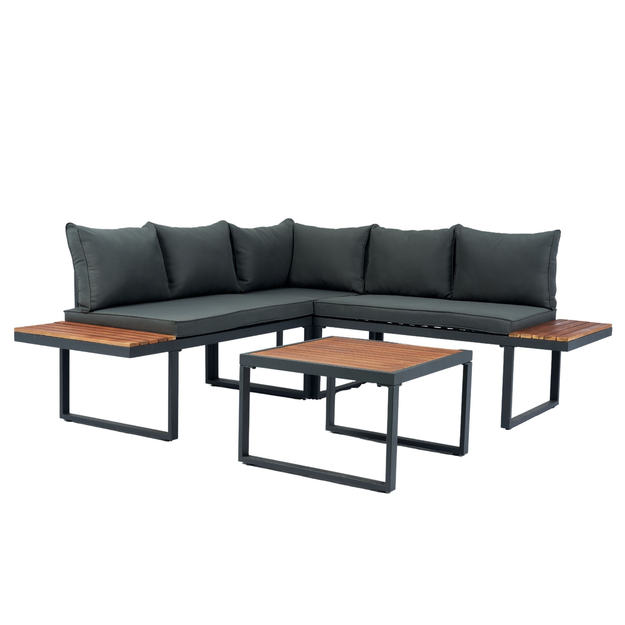 4 Piece L-Shaped Patio Wicker Outdoor 5 Seater Sectional Sofa Seating Group Conversation Sets With Side Table & Cushions - Dark Gray - Best Buy Furniture