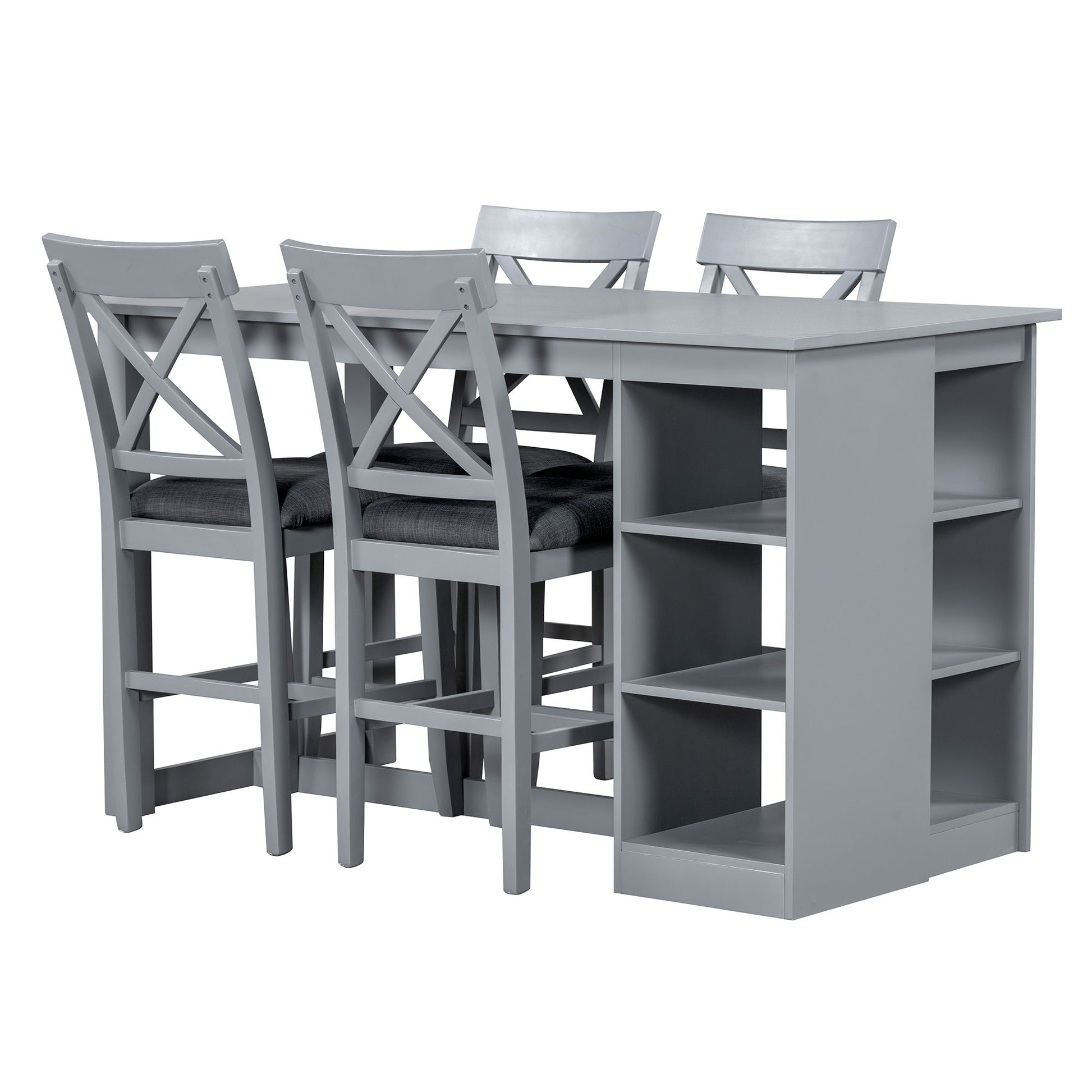 Solid Wood Farmhouse Counter Height Dining Table Set With 3 Tier Storage Shelves - Best Buy Furniture