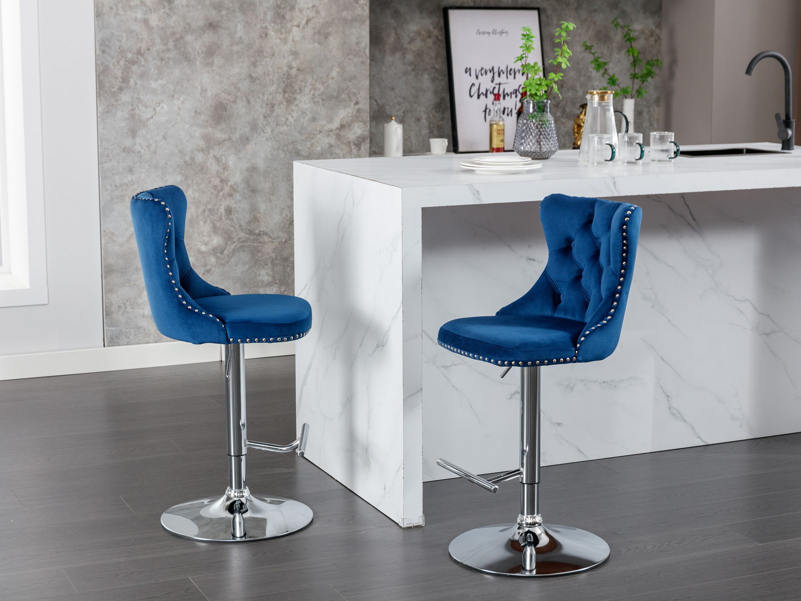 Swivel Velvet Barstools Adjusatble Seat Height From 25-33", Modern Upholstered Chrome Base Bar Stools With Backs Comfortable Tufted For Home Pub And Kitchen Island (Set of 2) - Best Buy Furniture