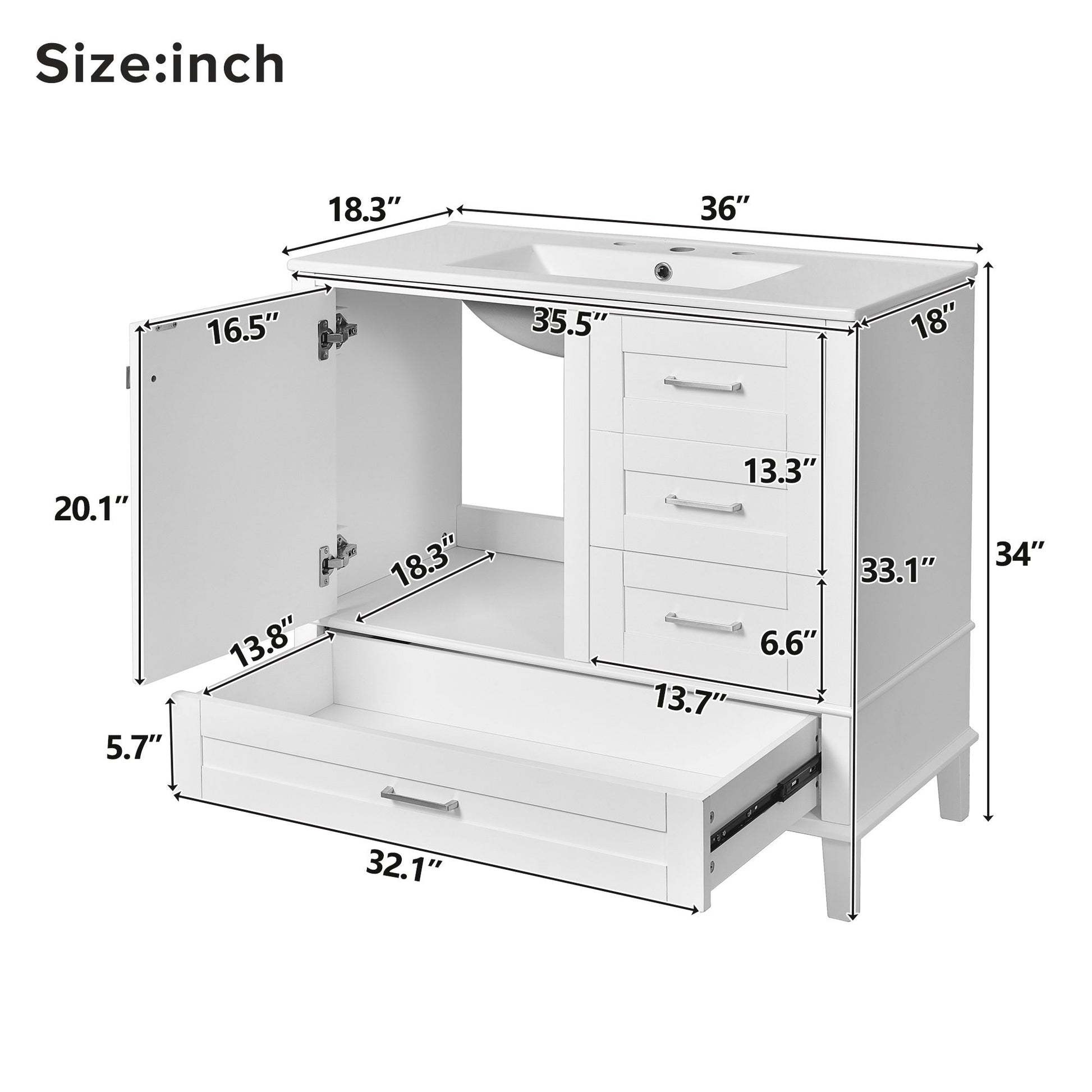 Bathroom Vanity, Modern Bathroom Cabinet With Sink Combo Set, Bathroom Storage Cabinet With A Soft Closing Door And 3 Drawers, Solid Wood Frame - Best Buy Furniture