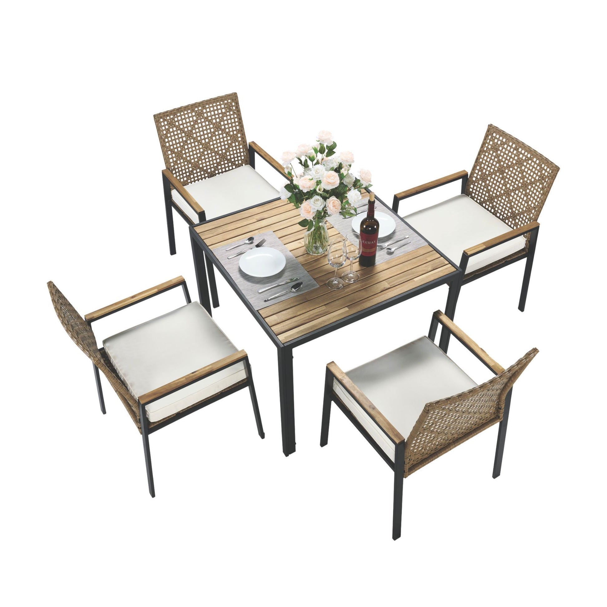 5 Piece Patio Dining Table Set, Acacia Wood Table Top With Umbrella Hole - Best Buy Furniture