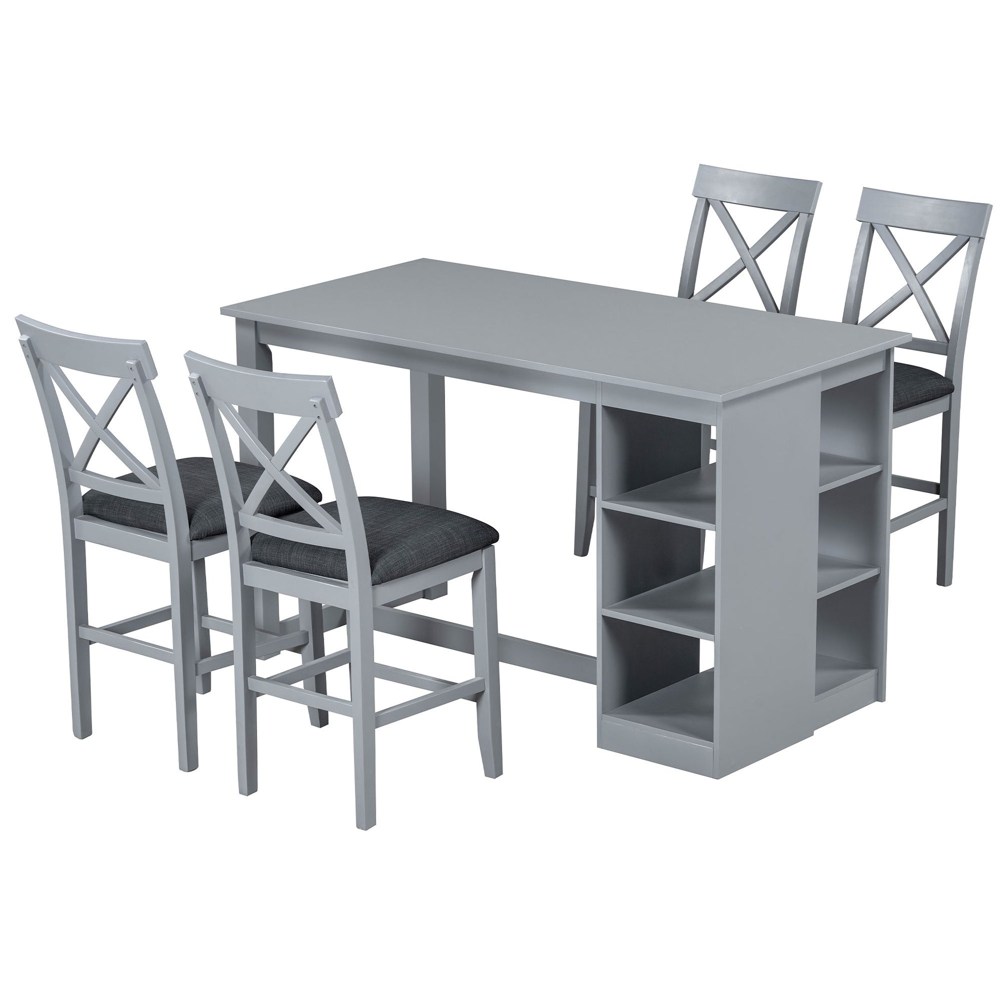 Solid Wood Farmhouse Counter Height Dining Table Set With 3 Tier Storage Shelves - Best Buy Furniture