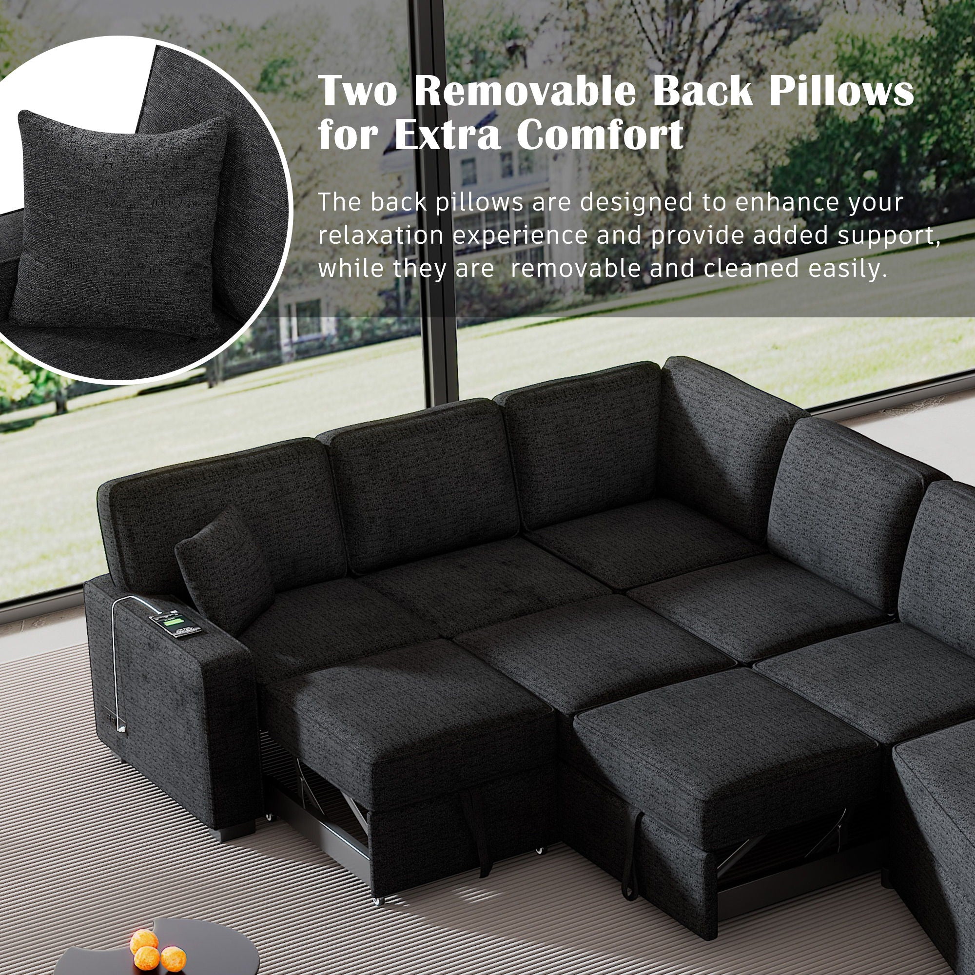 L-Shaped Sofa Sectional Sofa Couch Pull-Out Sofa Bed With Charging Devices And Cup Holders For Living Room - Best Buy Furniture