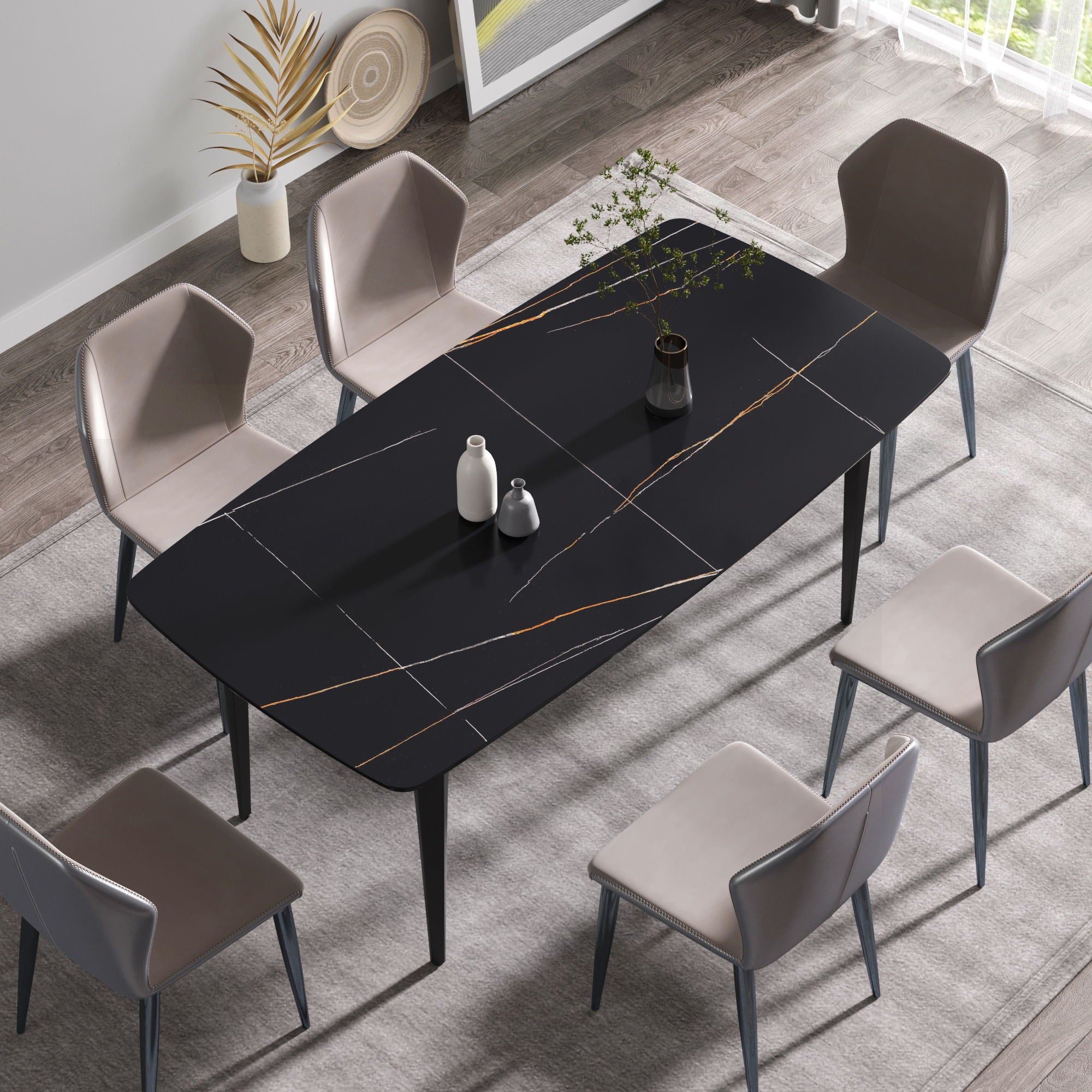 70.87" Modern Artificial Stone Curved Metal Leg Dining Table, Can Accommodate 6-8 People - Best Buy Furniture