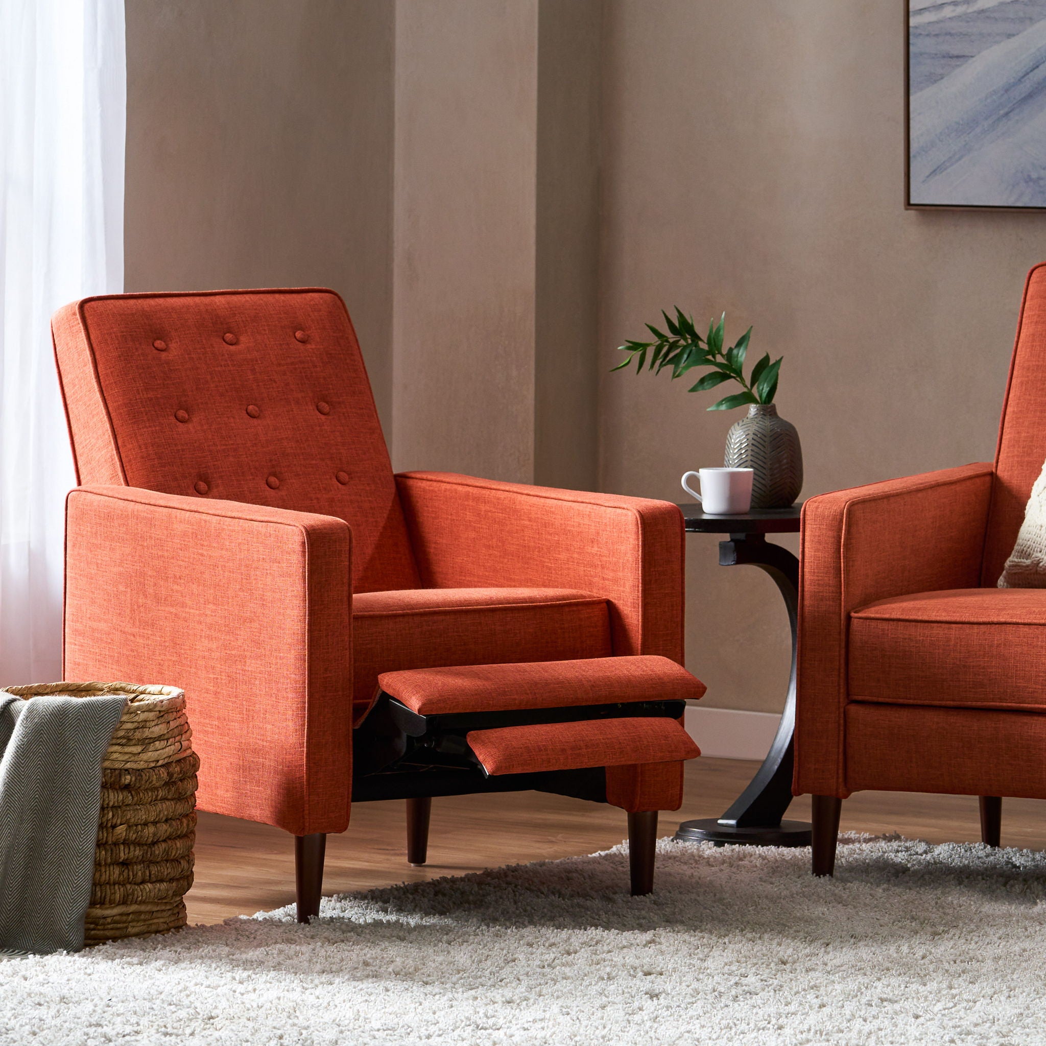 Mid-Century Modern Recliner With Button Tufted Waffle Stitch - Best Buy Furniture
