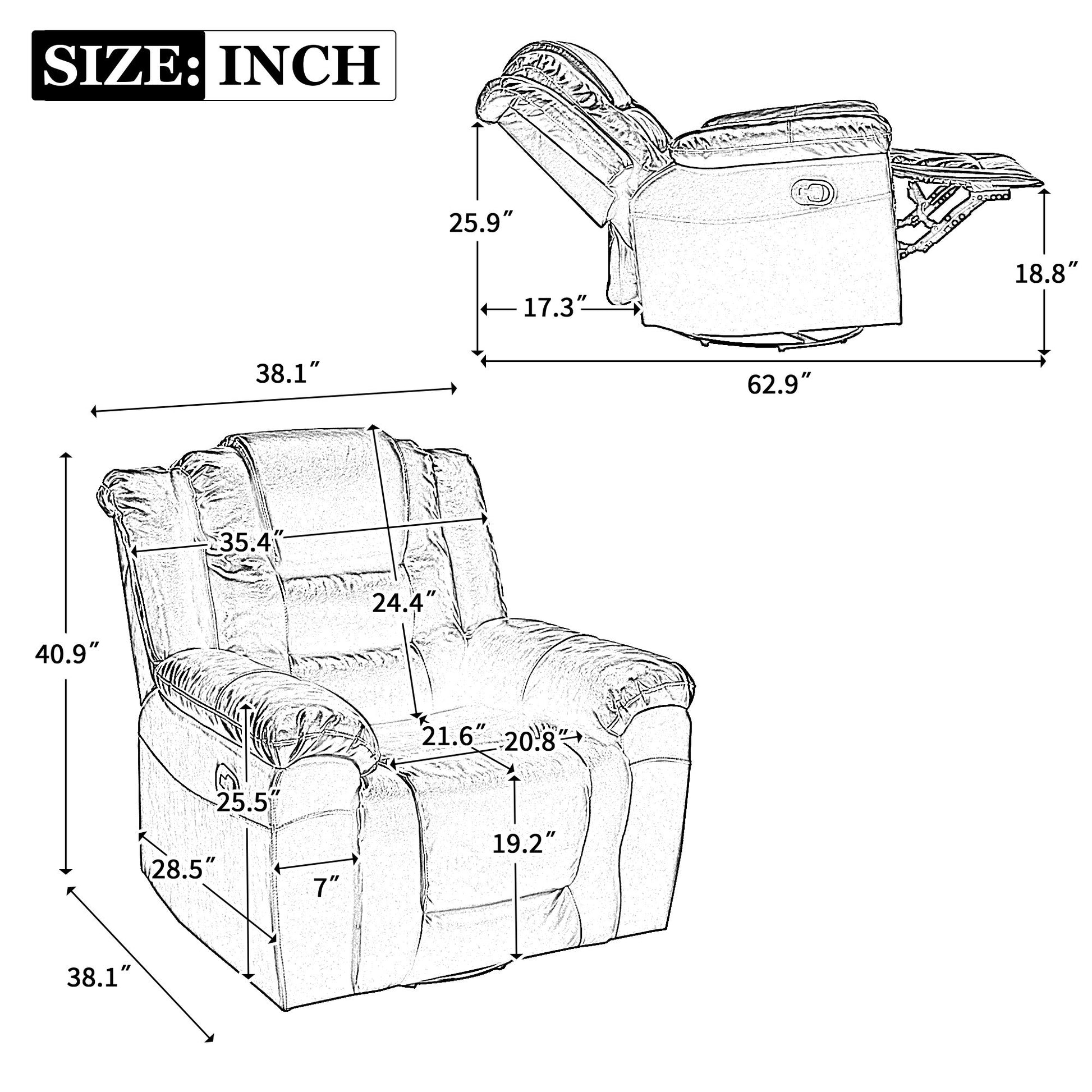 Home Theater Recliner Set Manual Recliner Chair With Wide Armrest, Two Built-In Cup Holders For Living Room - Best Buy Furniture