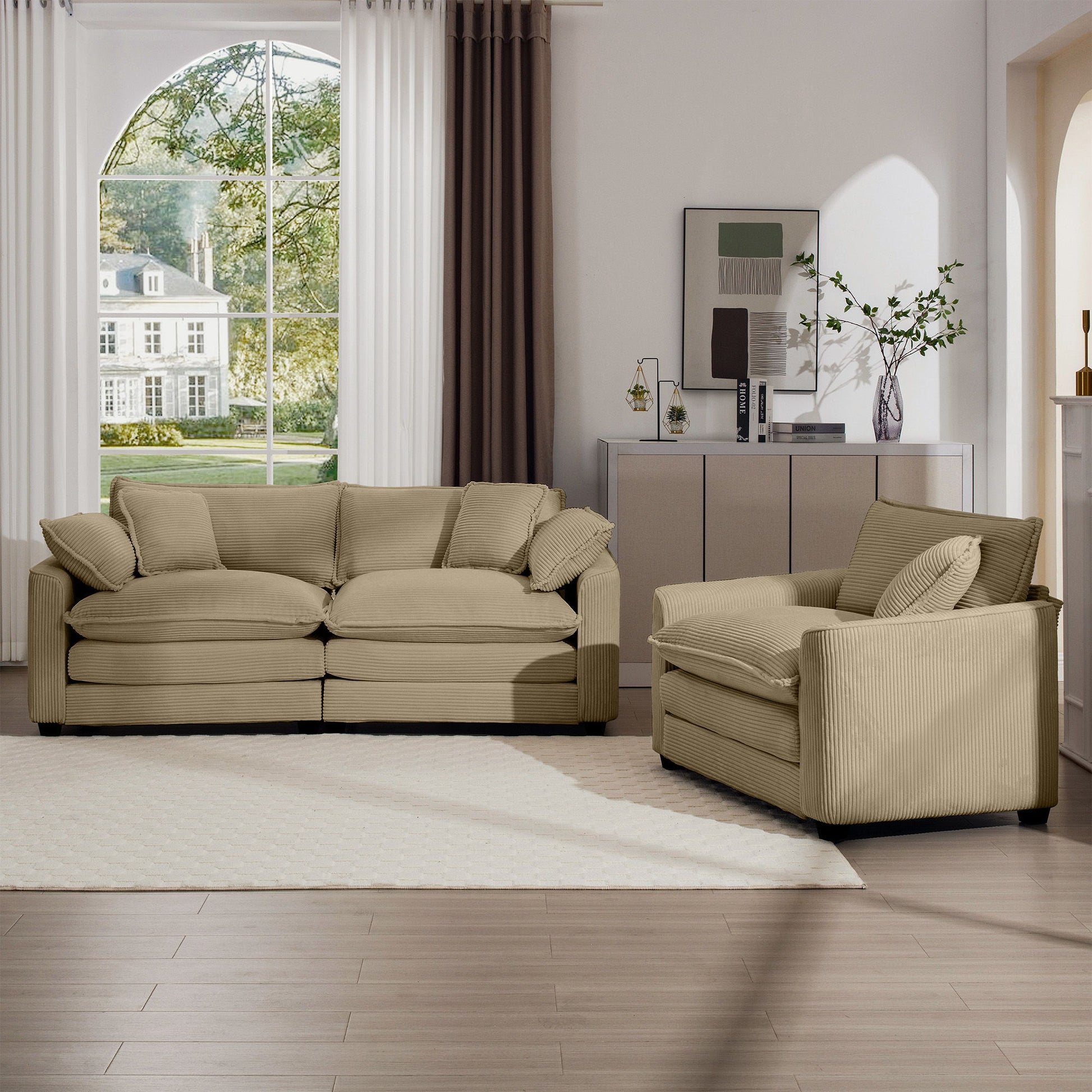 Elegant Corduroy Oversized Sectional Sofa Set With Deep Seats And Flexible Layout - Best Buy Furniture