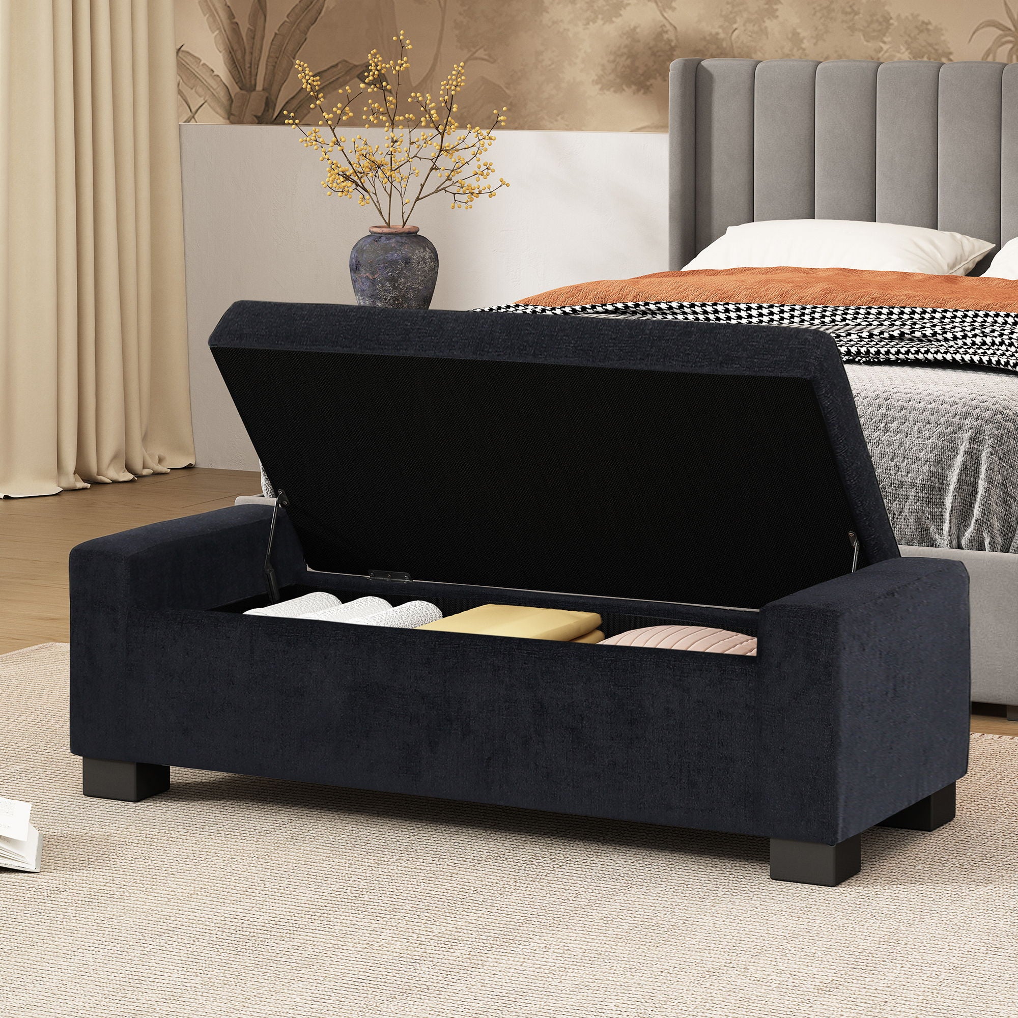 Textured Fabric Ottoman Bench With Hinged Lid - Best Buy Furniture