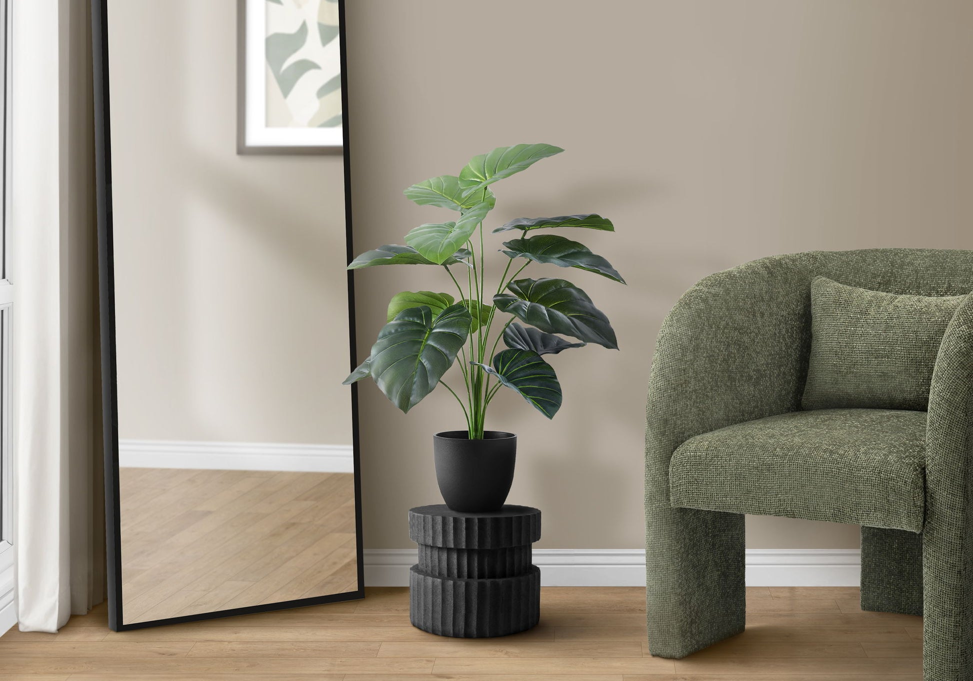 24" Tall, Artificial Plant, Alocasia, Indoor, Faux, Fake, Table, Greenery, Potted, Real Touch, Decorative - Green / Black - Best Buy Furniture