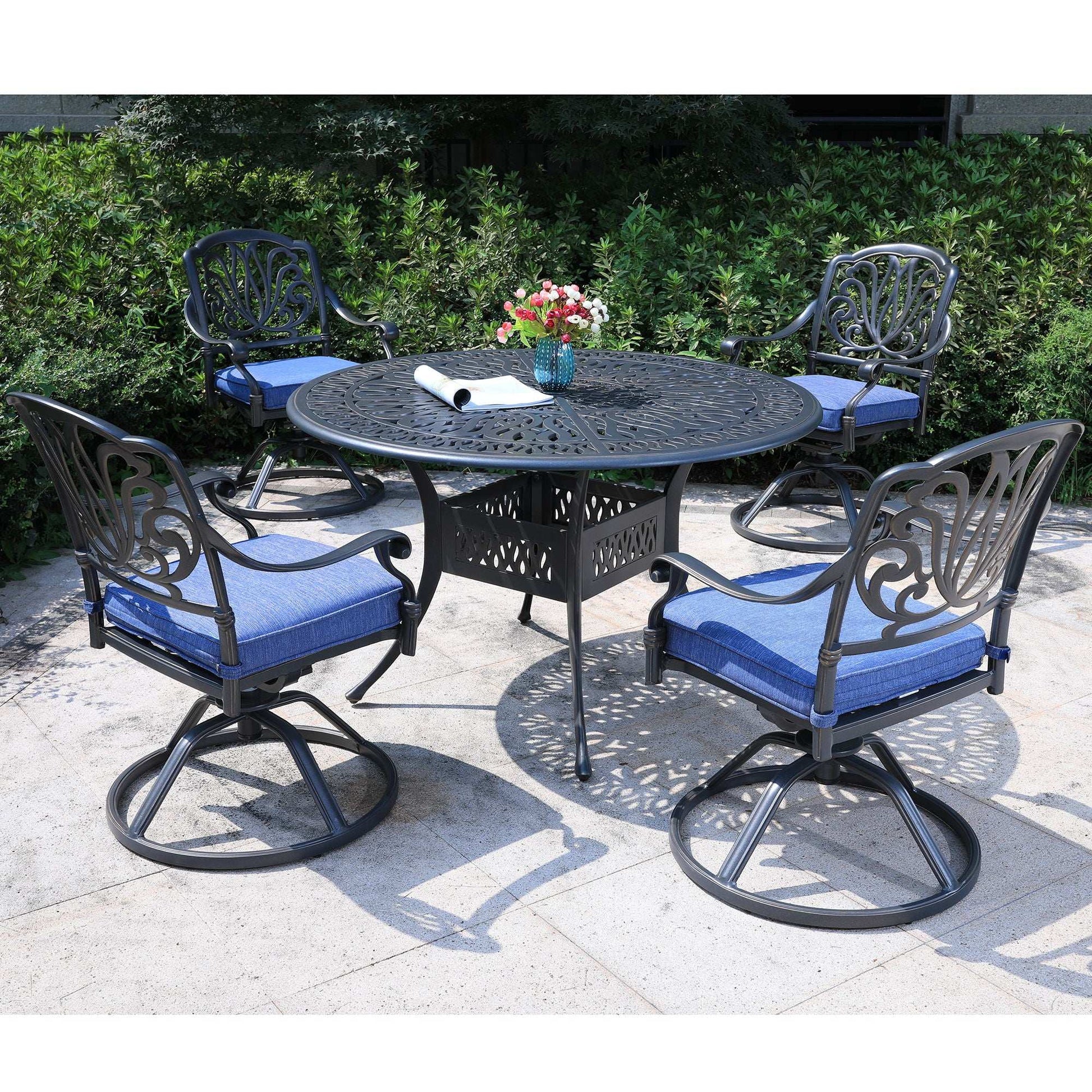 Round 48.03" Long Aluminum Dining Set With Cushions - Best Buy Furniture