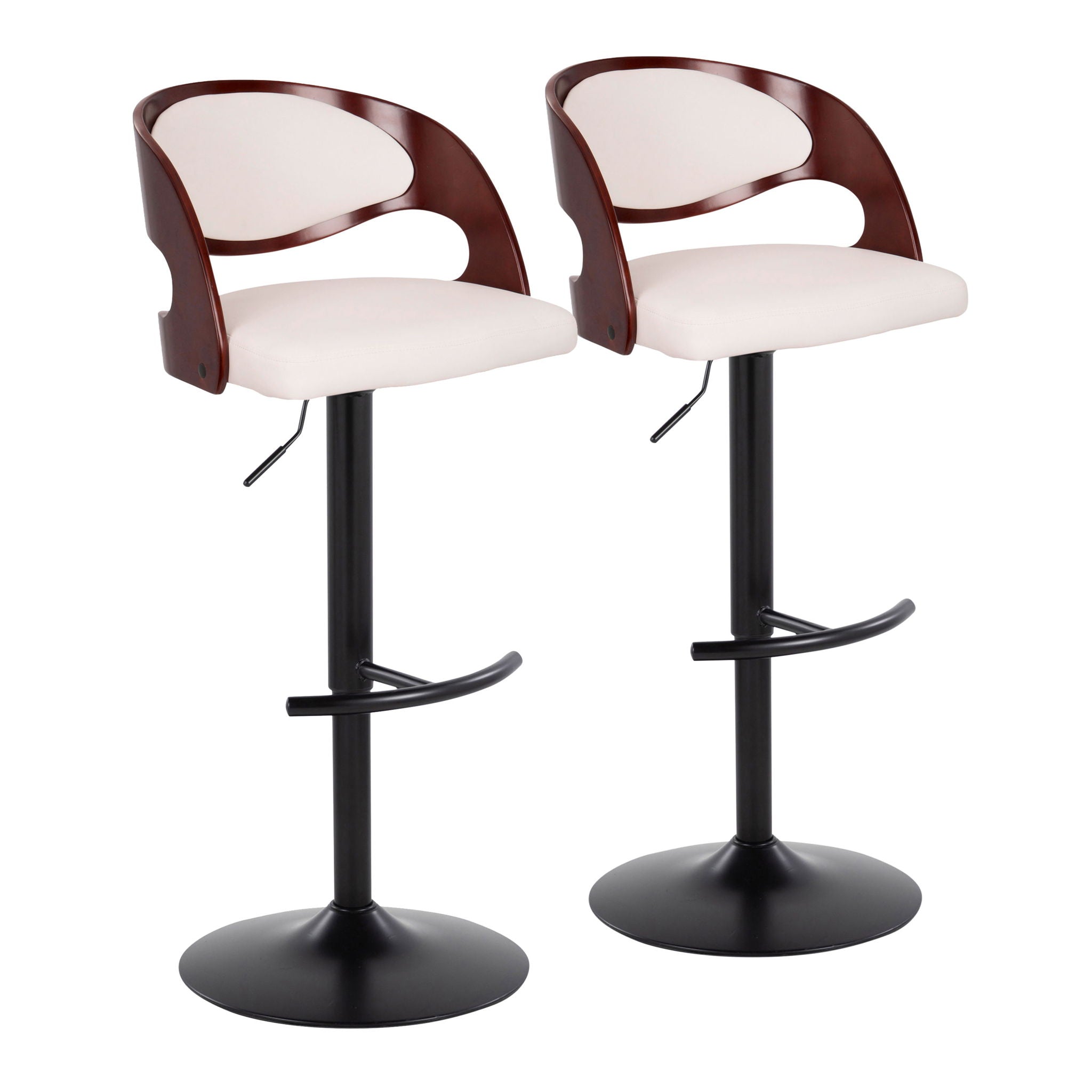 Pino - Mid Century Modern Adjustable Barstool With Swivel With Rounded T Footrest (Set of 2) - Best Buy Furniture