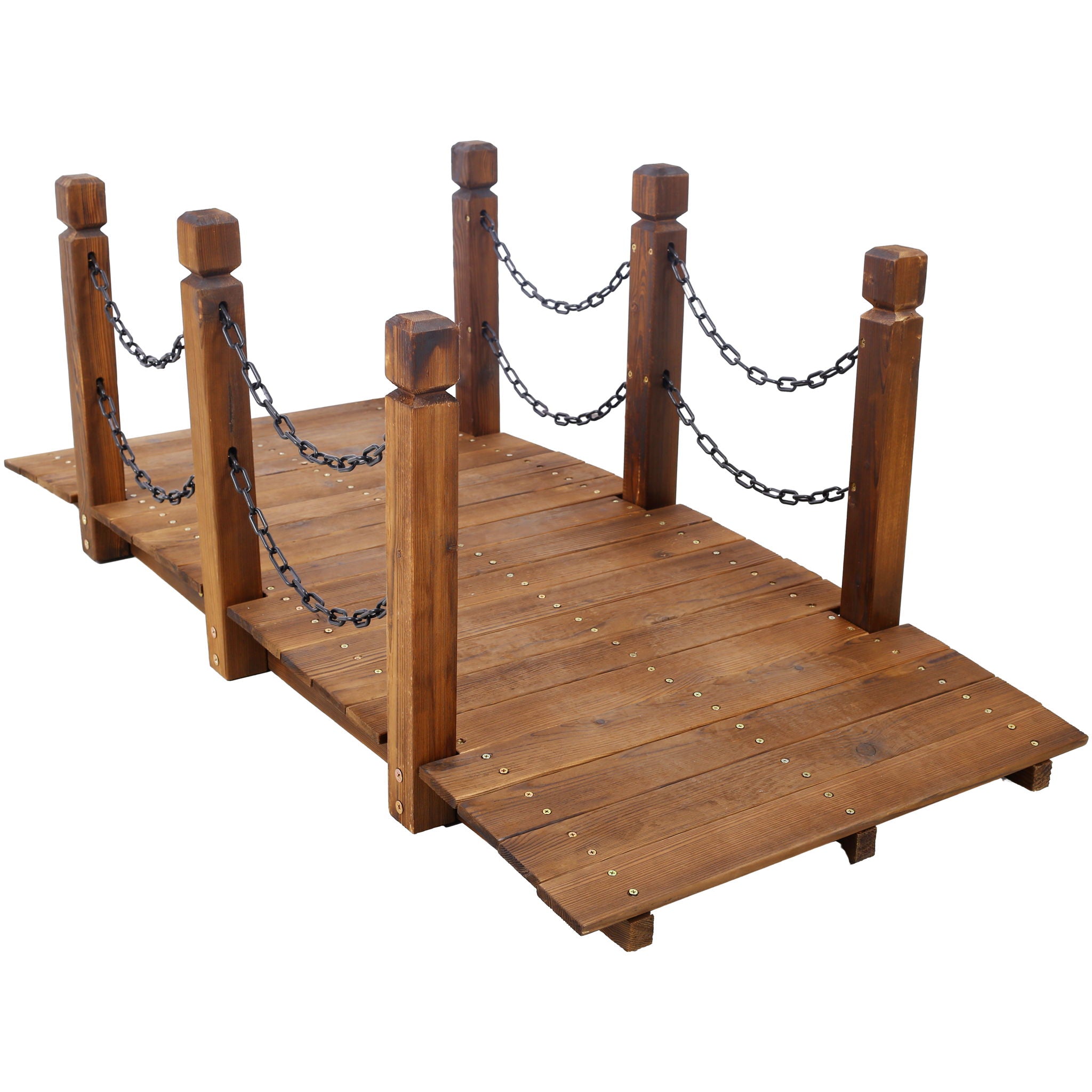 Wooden Arc Footbridge With Chain Railings For Backyard Creek Stained 5 Ft - Brown - Best Buy Furniture