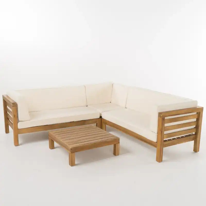 OANA OUTDOOR WOODEN SECTIONAL SET WITH CUSHIONS, BEIGE - Best Buy Furniture