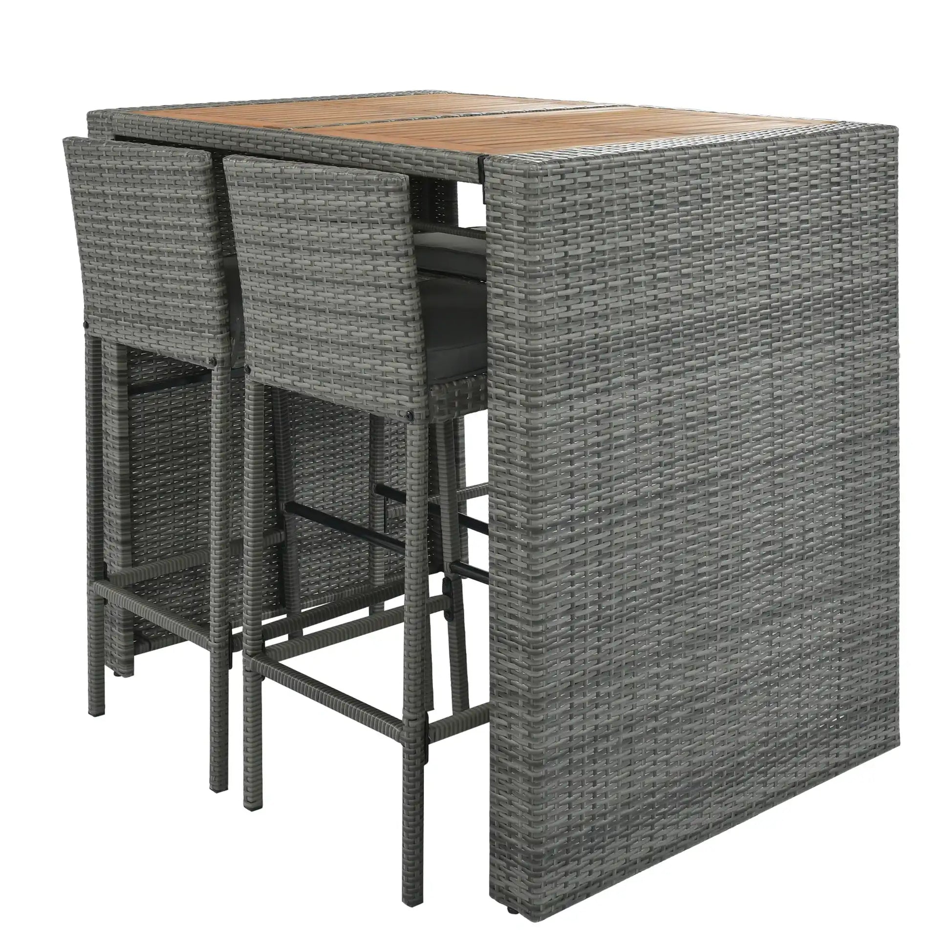 5 Piece Outdoor Wicker Bar Set with Acacia Wood Table, Brown & Gray - Best Buy Furniture