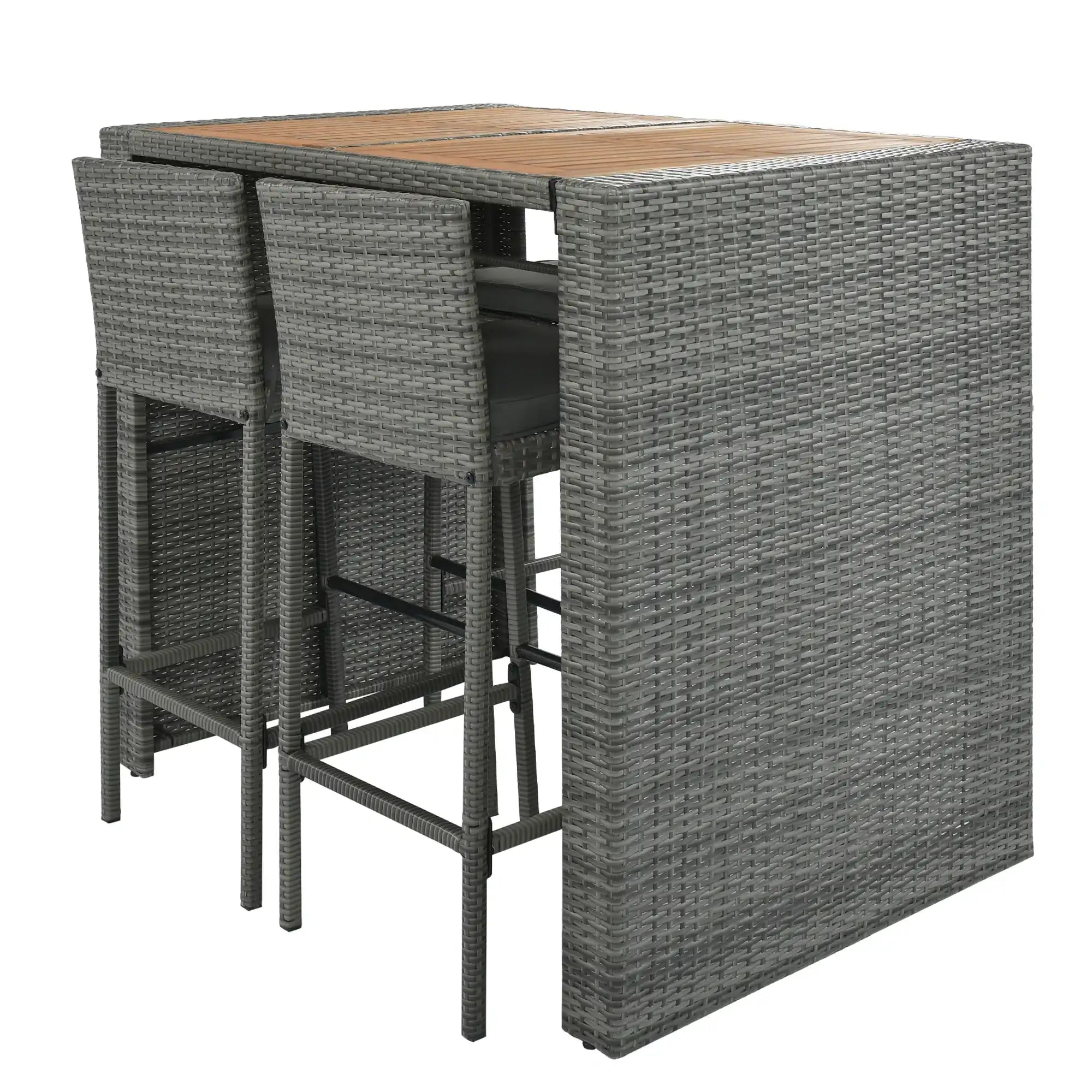 5 Piece Outdoor Wicker Bar Set with Acacia Wood Table, Brown & Gray - Best Buy Furniture