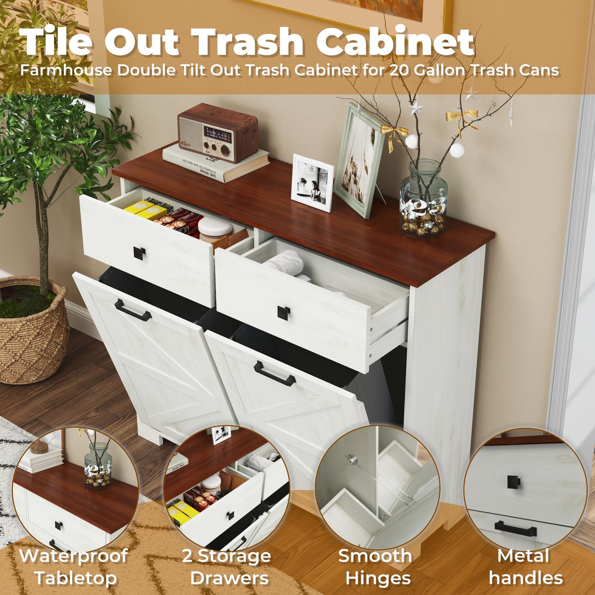 Double Tilt Out Trash Cabinet With Hideaway Drawer And Barn Door Style - Best Buy Furniture