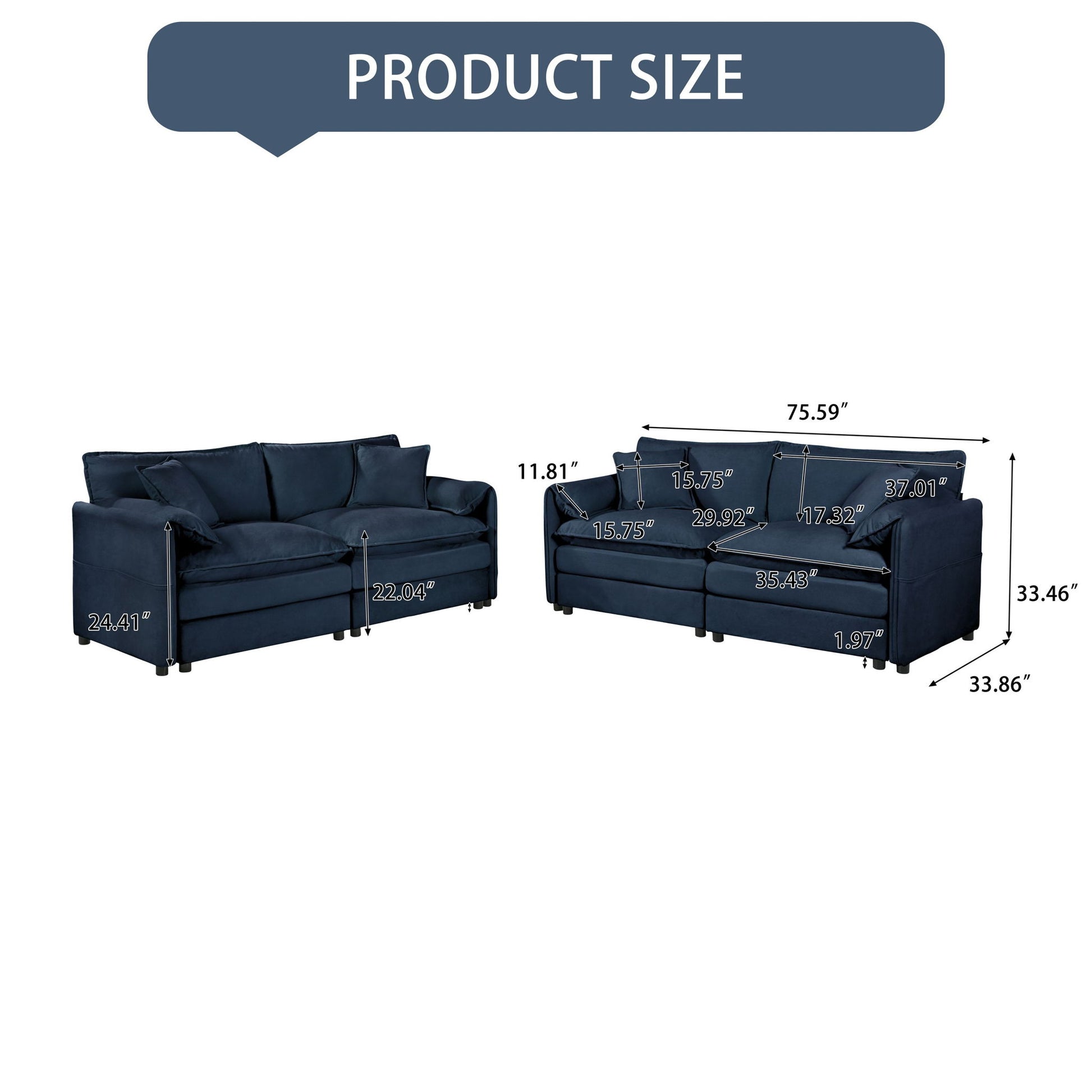 Modern Chenille Oversized Deep Seat Luxury 2 Piece Sofa Set With 4 Pillows - Best Buy Furniture