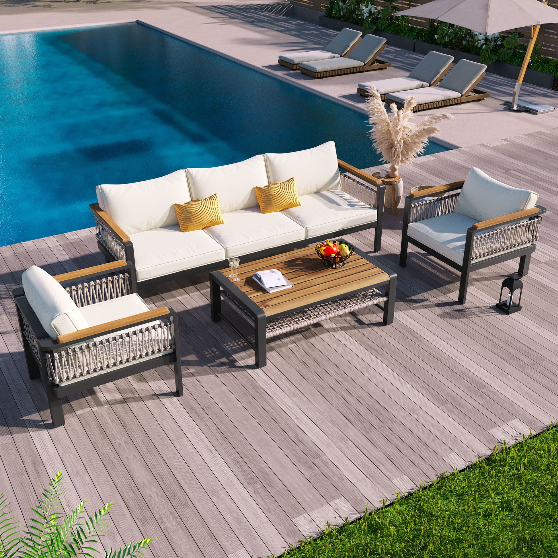 4 Pieces Outdoor Sectional Sofa Set 5 Person Patio Seating Group Outdoor Conversation Set With Cushions And A Coffee Table For Patios - Best Buy Furniture