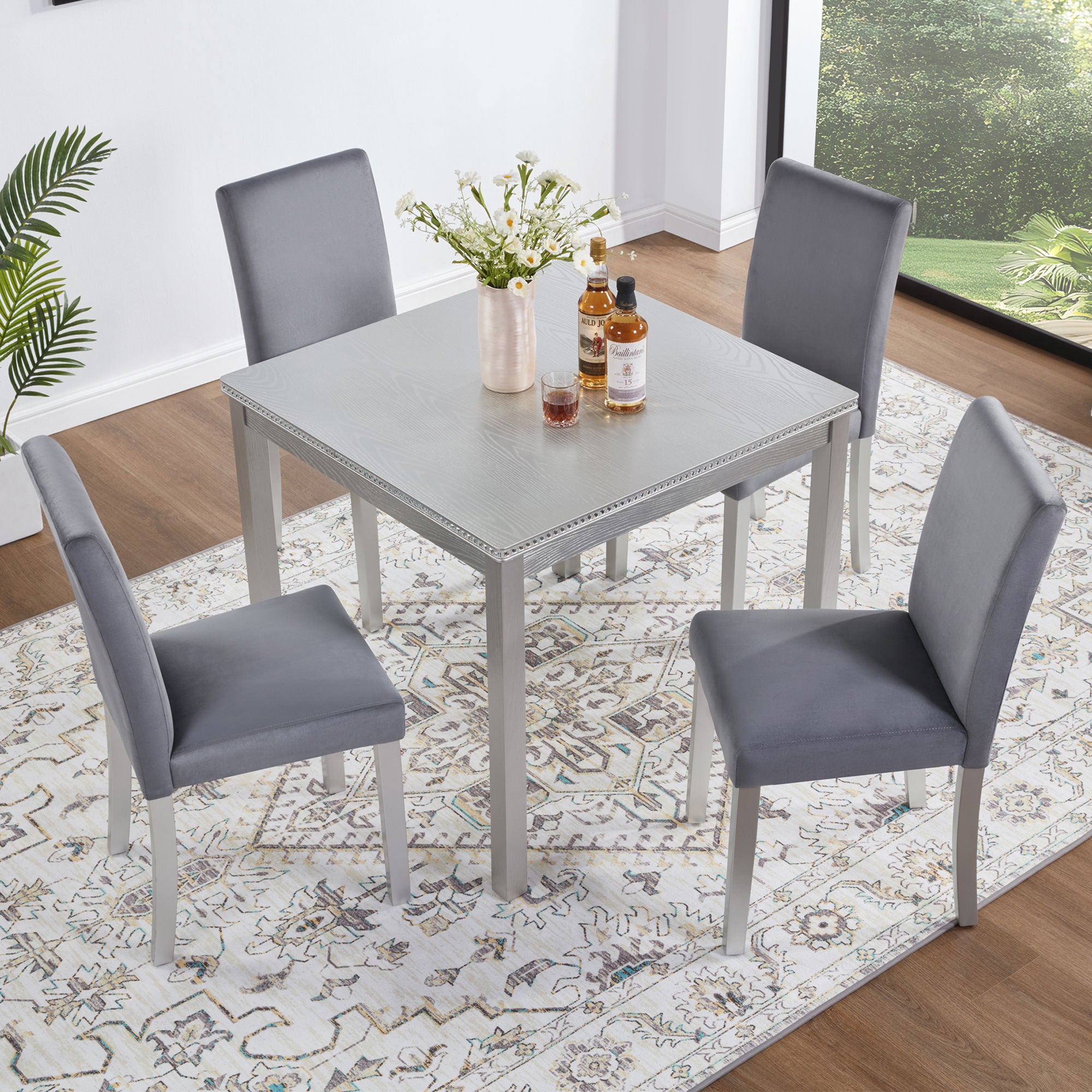 5 Pieces Wooden Dining Table Set, Square Table And 4 Upholstered Chairs - Best Buy Furniture