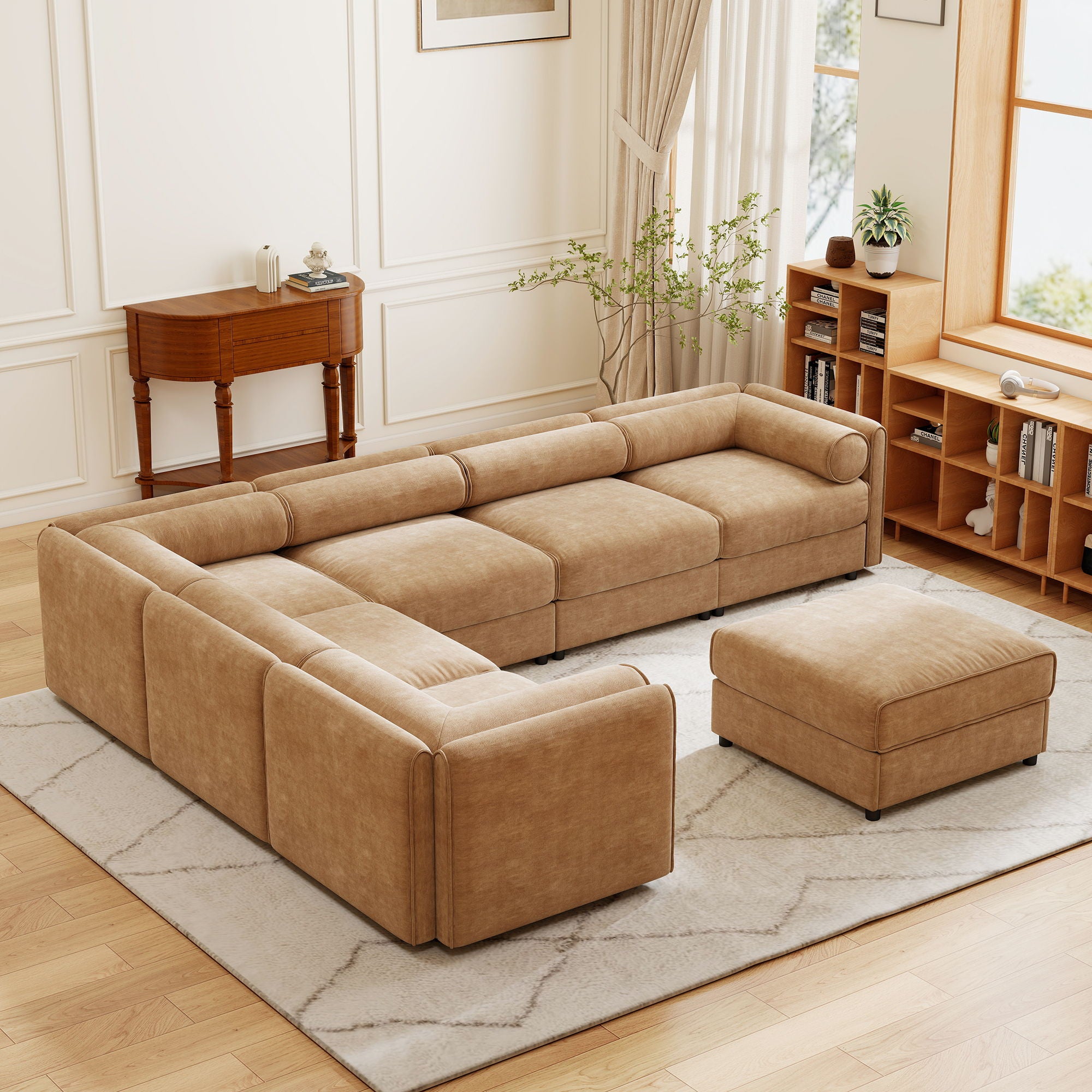 Contemporary Elegant White Chenille Sofa With Storage And Ottoman - Best Buy Furniture