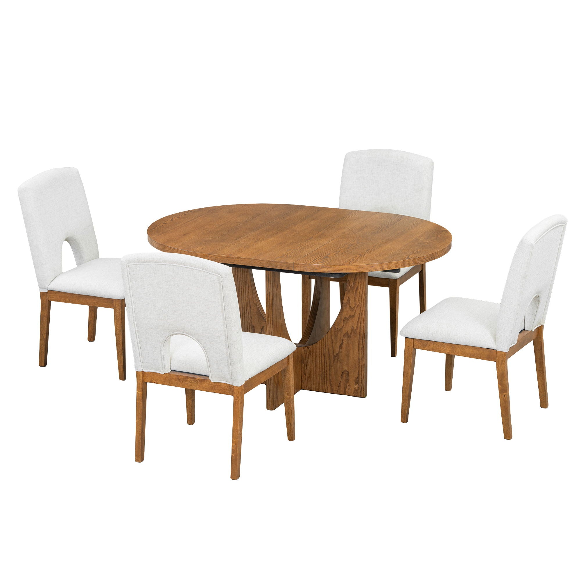 Topmax - 5 Piece Modern Extendable Round Dining Table Set With Removable Leaf For Small Places - Best Buy Furniture