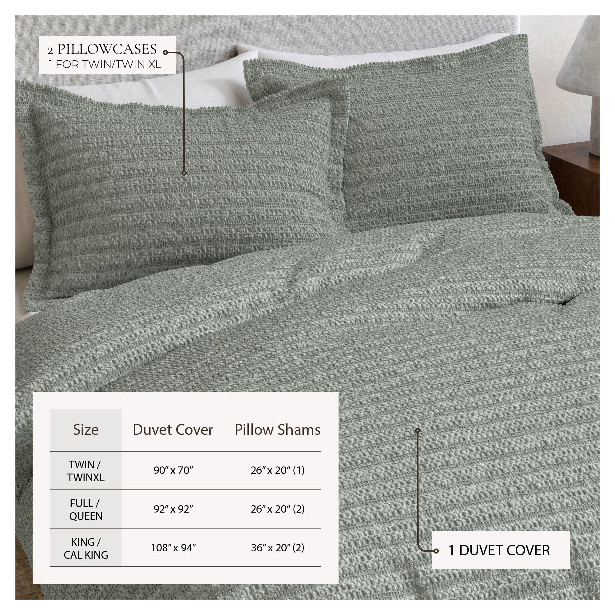 100% Cotton Honeycomb Waffle Duvet Set - Mattea Collection - Best Buy Furniture