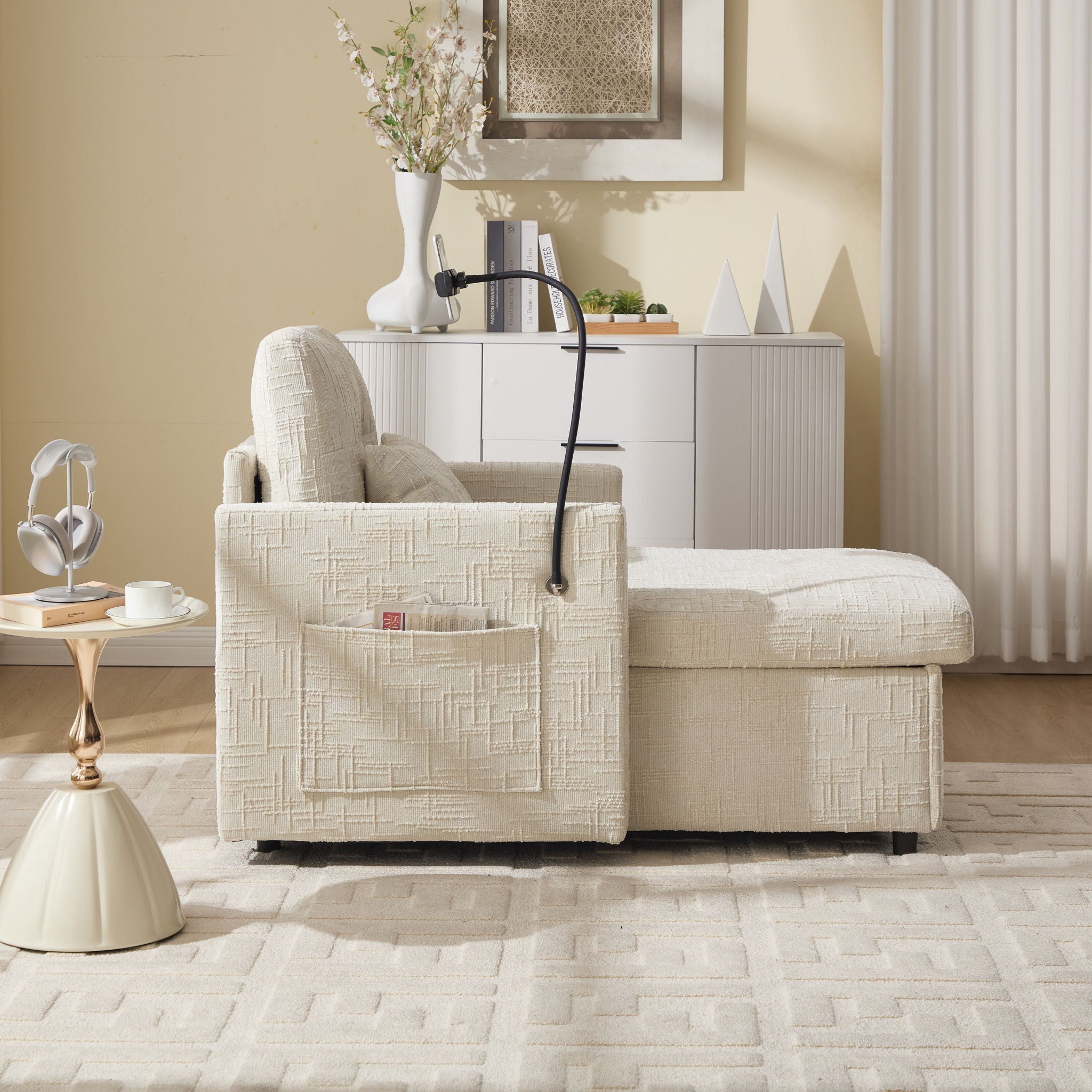 Multifunctional Chenille Recliner Sofa With Storage And Phone Bracket - Best Buy Furniture