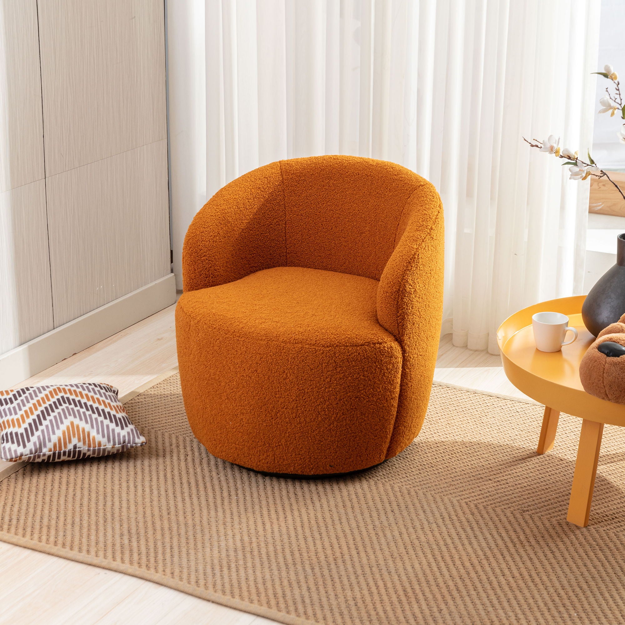 Teddy Fabric Swivel Accent Armchair Barrel Chair With Powder Coating Metal Ring - Best Buy Furniture