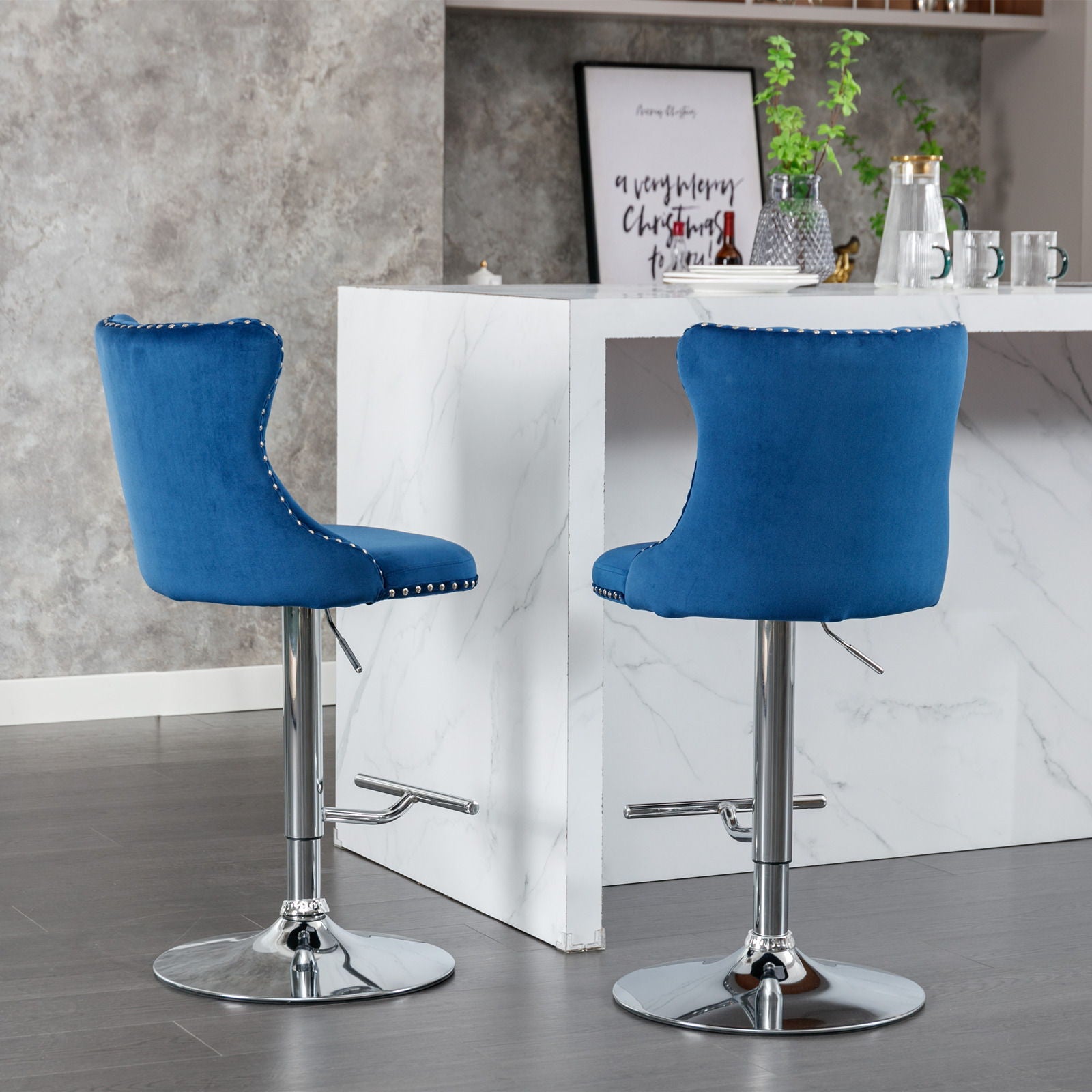 Swivel Velvet Barstools Adjusatble Seat Height From 25-33", Modern Upholstered Chrome Base Bar Stools With Backs Comfortable Tufted For Home Pub And Kitchen Island (Set of 2) - Best Buy Furniture