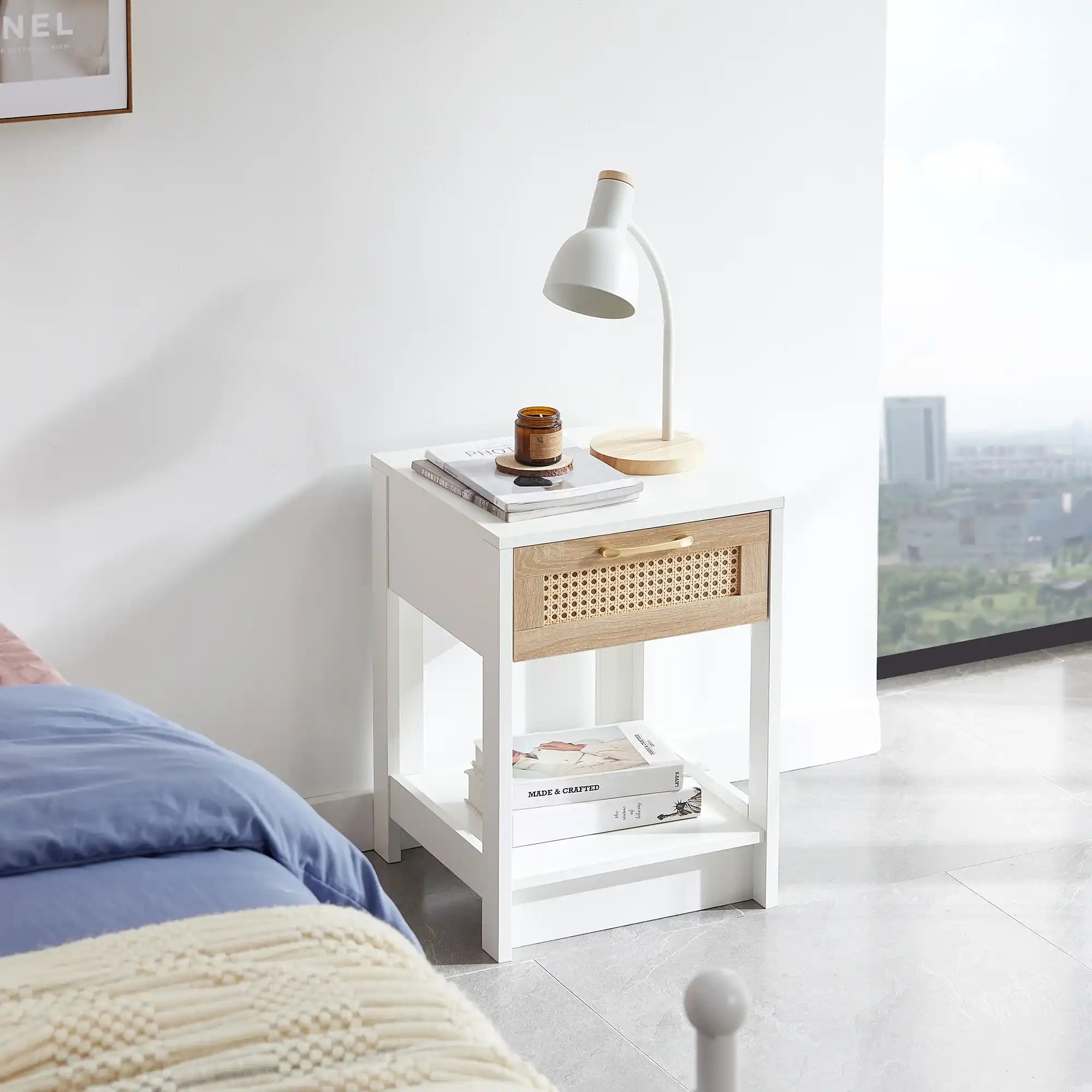 White Rattan Nightstand with Drawer - Best Buy Furniture