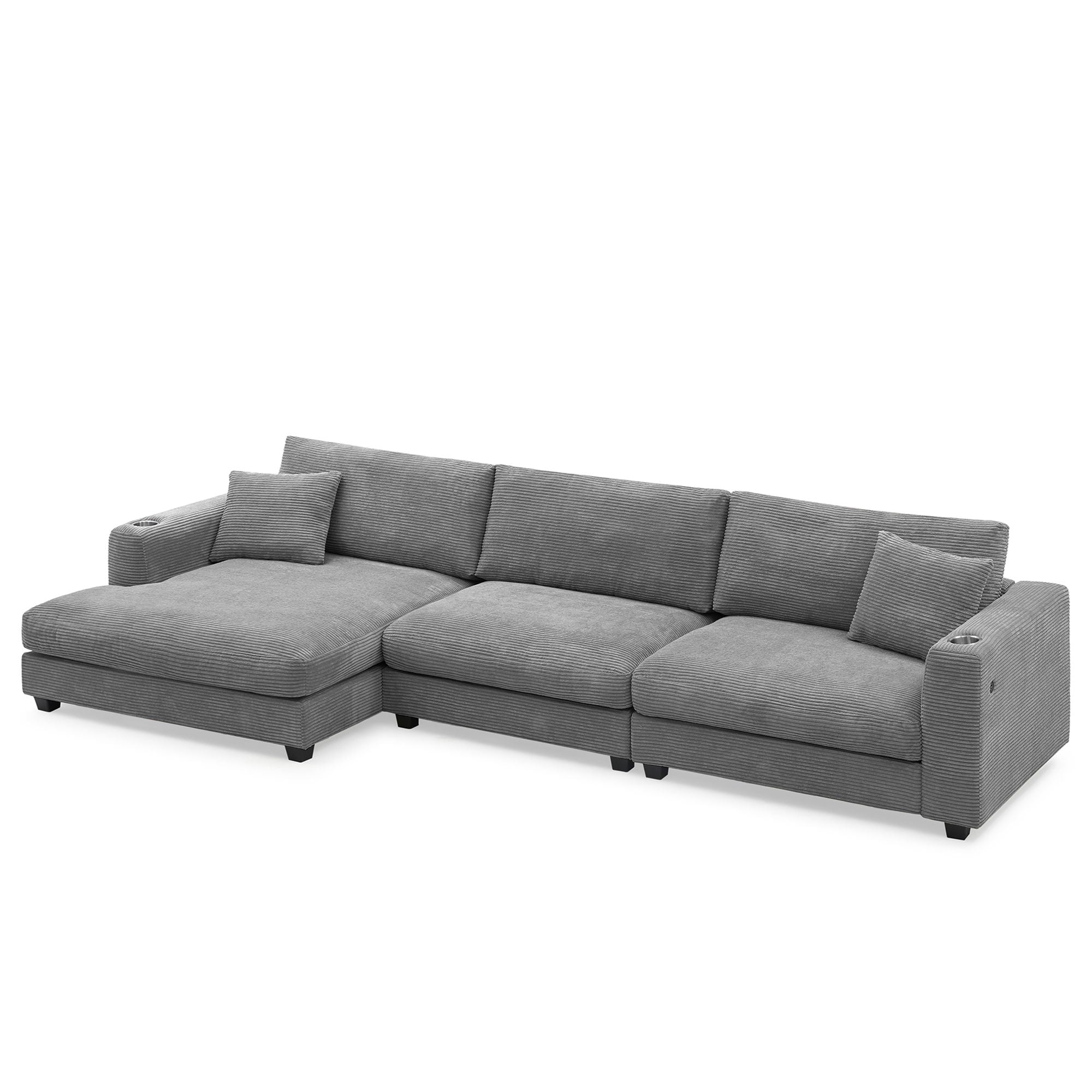 Oversized Corduroy Sectional Sofa, L Shaped Cloud Couch With USB Charging Port, Cup Holder, Deep Seat Sofa Bed With 50" Chaise, Comfy Indoor Furniture For Living Room - Best Buy Furniture