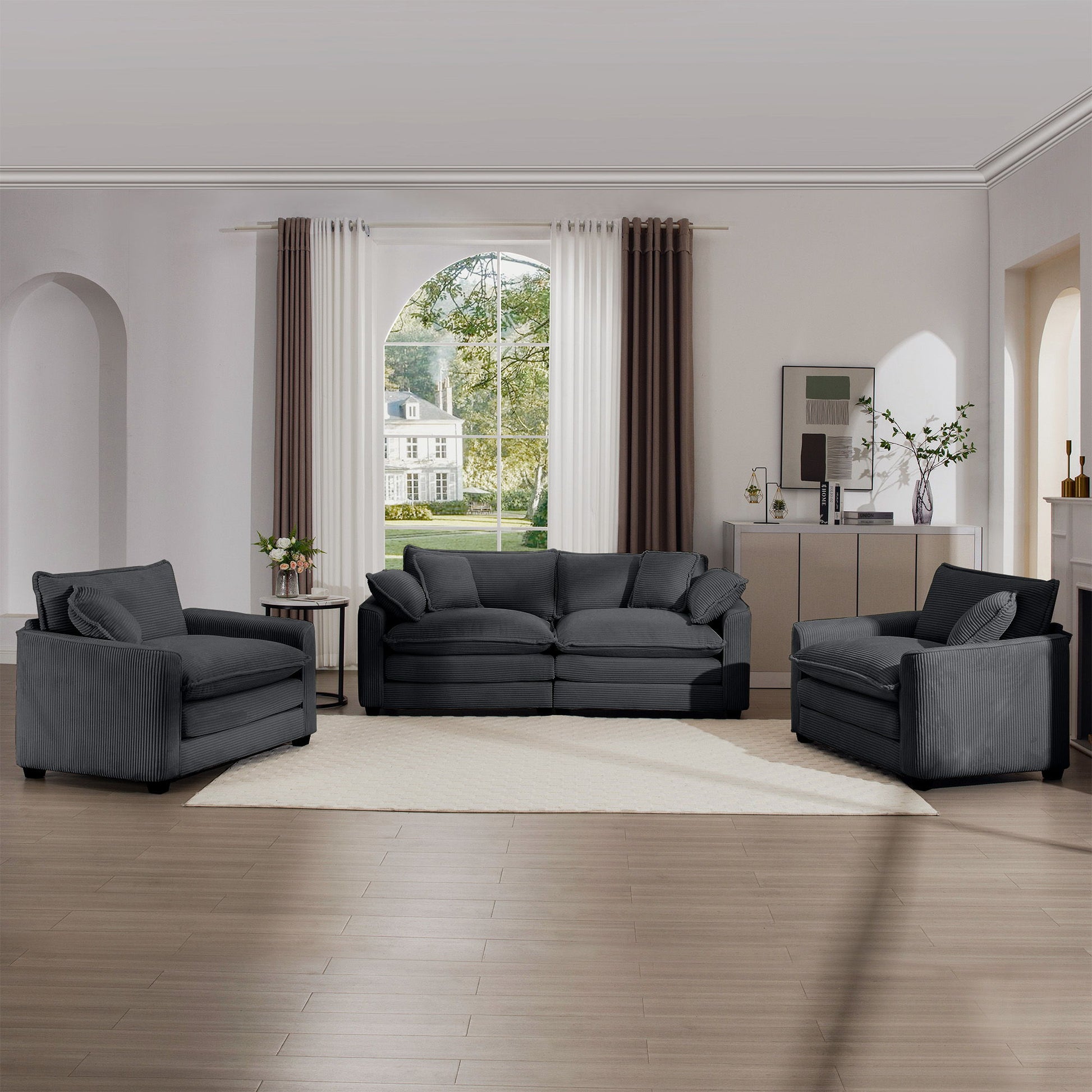 Elegant Corduroy Oversized Sectional Sofa Set With Deep Seats And Flexible Layout - Best Buy Furniture