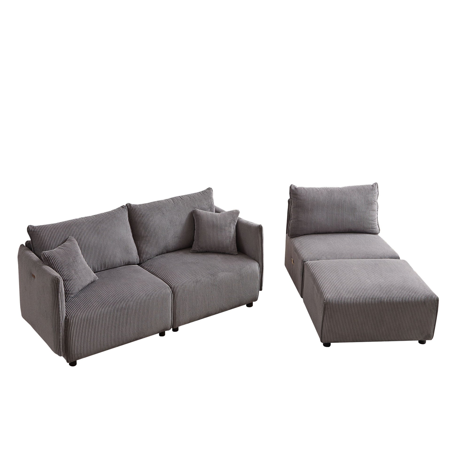 Modern Minimalist Corduroy Combination Sofa With 2 Comfort Cushions With USB & C Charging Ports - Best Buy Furniture