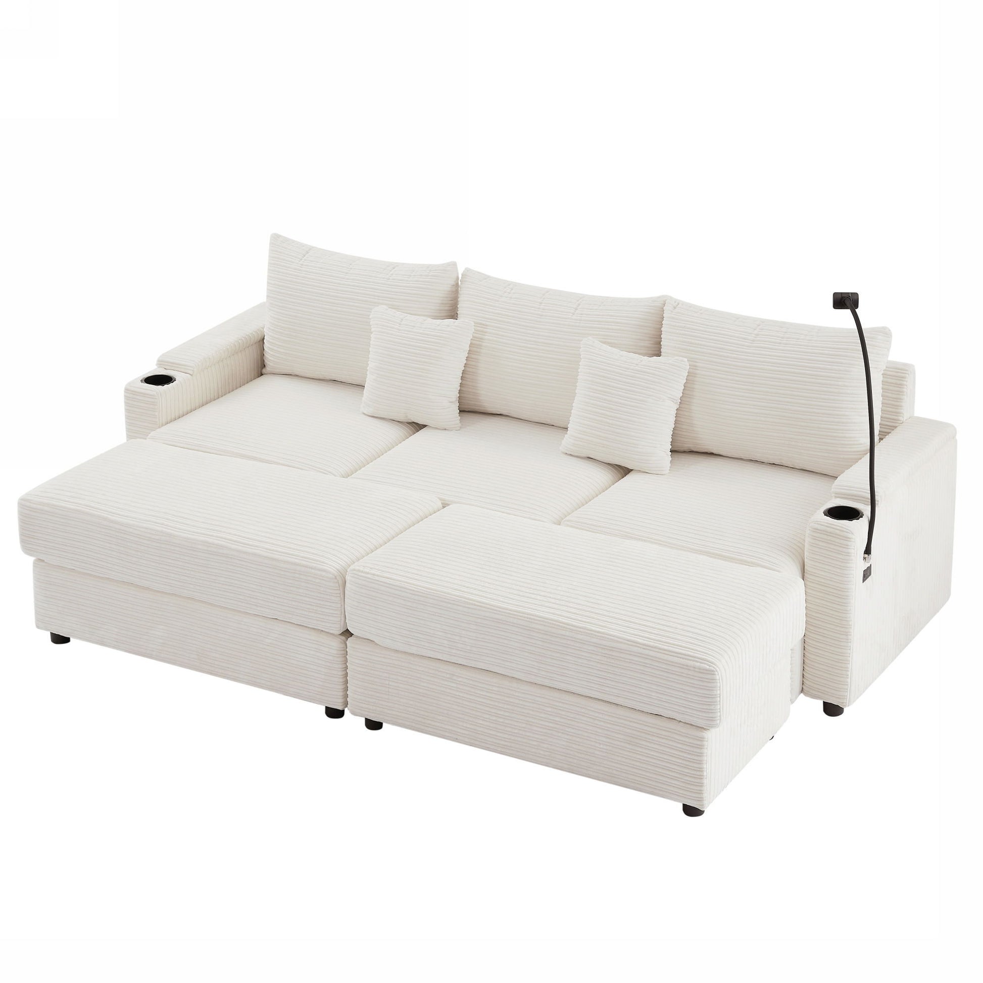 Modern Style Loveseat Sofa Sectional Sofa Couch With Storage Space, A Movable Ottoman, Two USB Ports, Two Cup Holders, A Phone Holder For Living Room - Best Buy Furniture