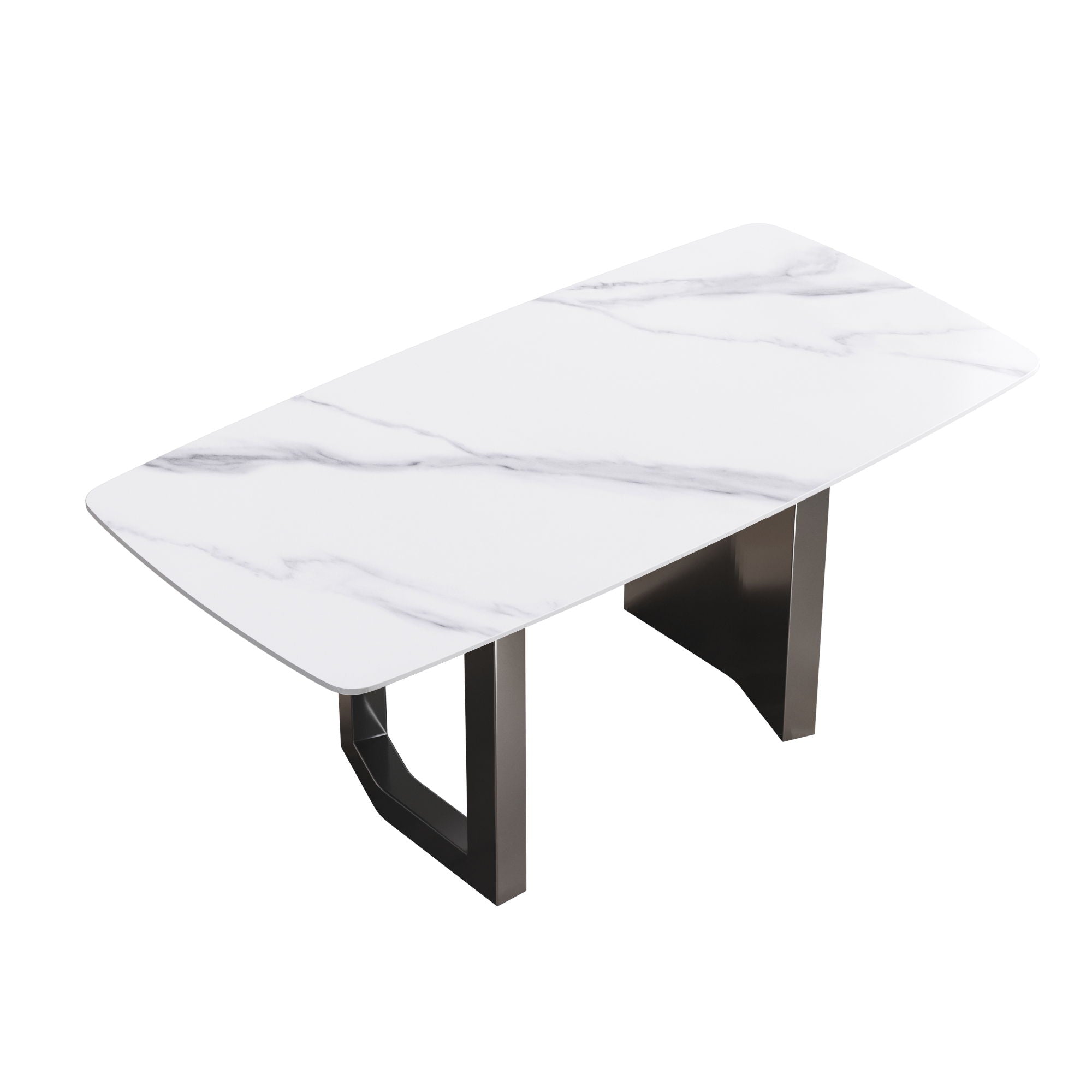 70.87" Modern Artificial Stone White Curved Black Metal Leg Dining Table - White / Black - Best Buy Furniture