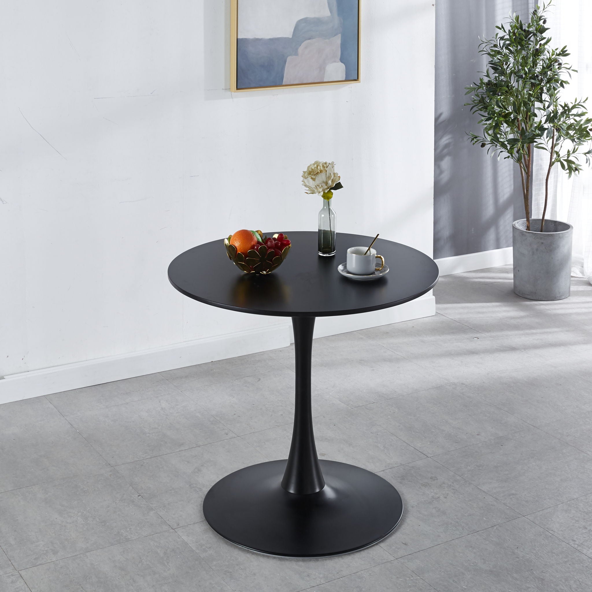 31.5" Tulip Table Mid-Century Dining Table For 2-4 People With Round MDF Table Top, Pedestal Dining Table, End Table Leisure Coffee Table - Black - Best Buy Furniture