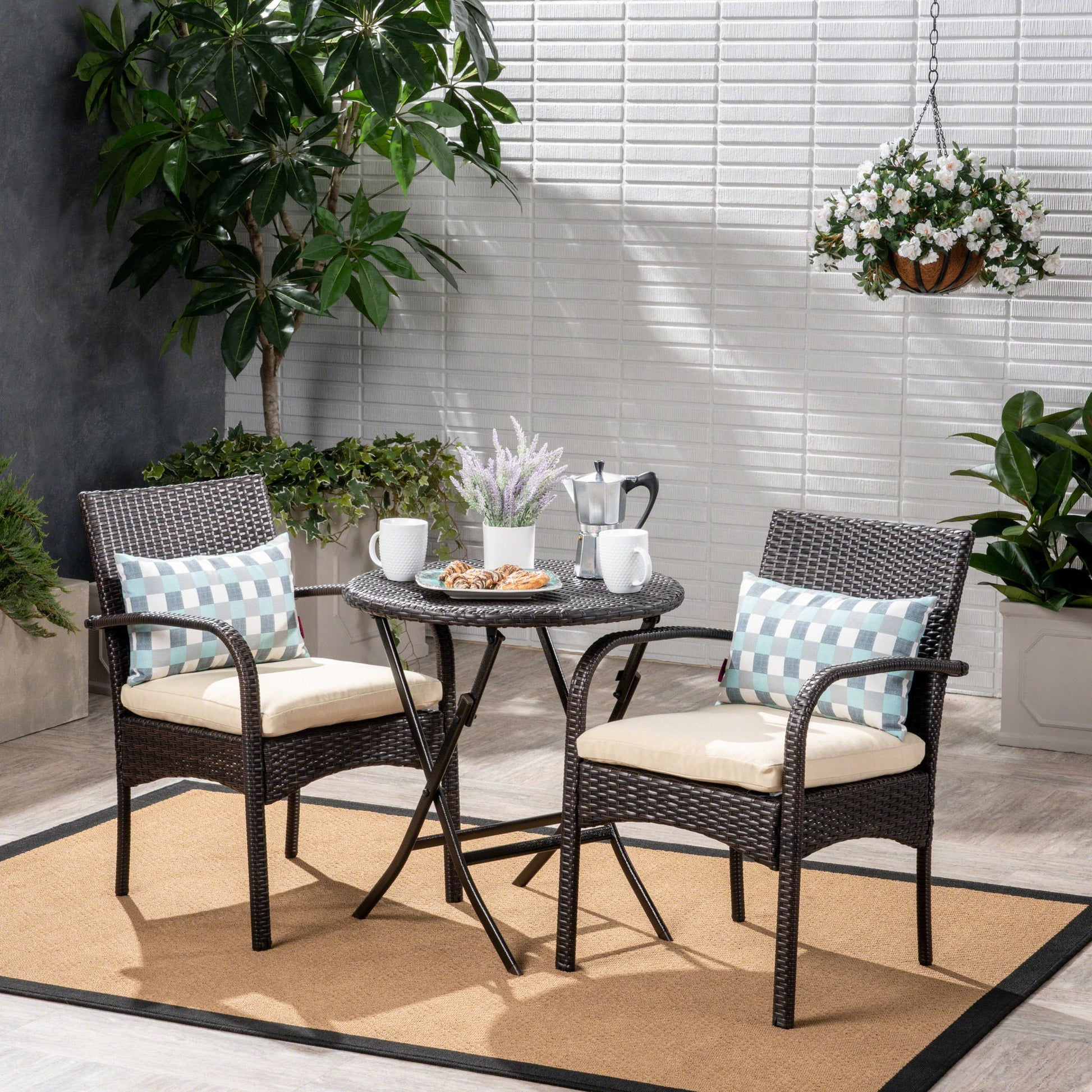 Outdoor Wicker Bistro Set With 2 Chairs - Brown Multi - Best Buy Furniture
